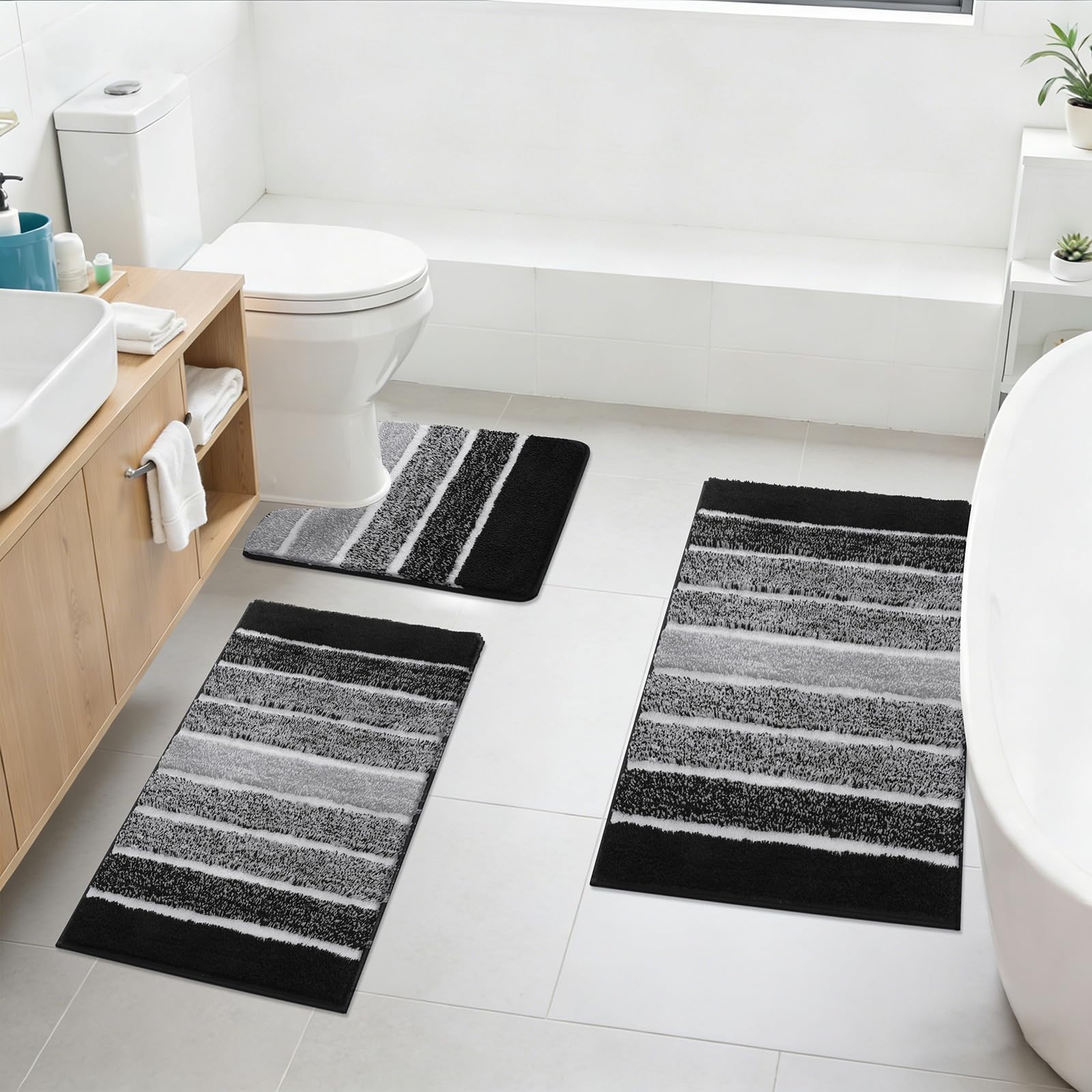 Tapis de salle de bain antidérapants SHACOS noirs pour sortie de douche