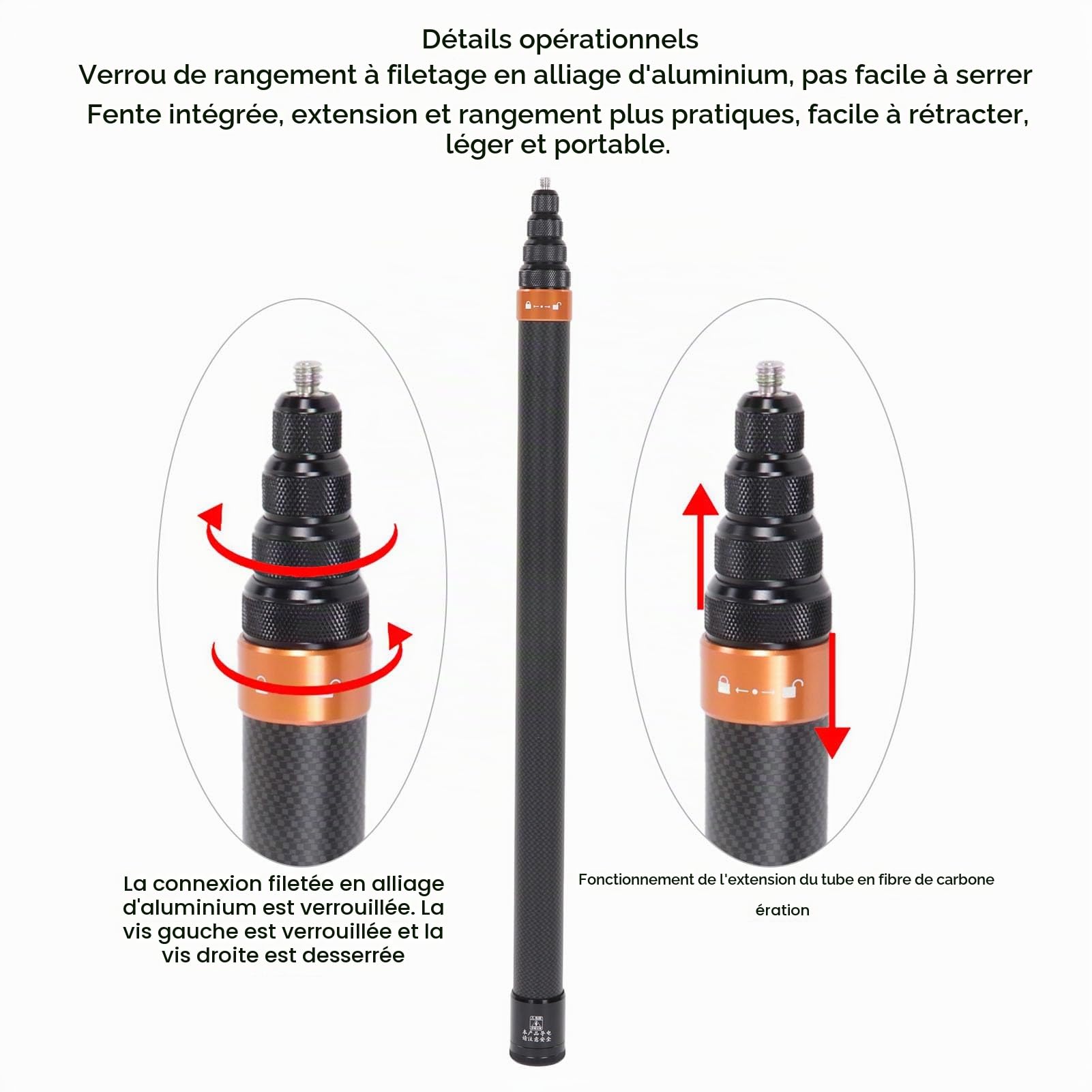 Perche à Selfie, pour caméra de Sport, Visser en Fibre de Carbone Panoramique télescopique pour X3 pour One RS pour GO 2 pour One X2
