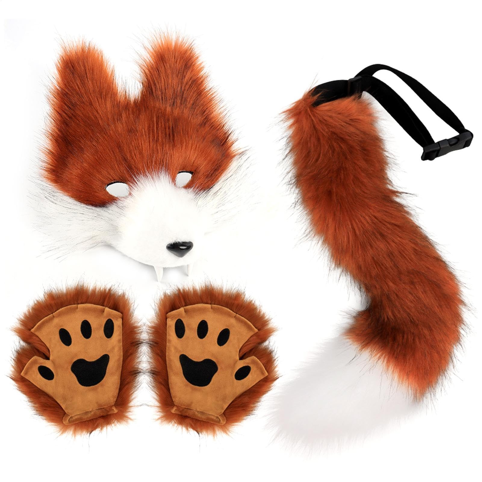Wolf Costume Set - Faux Foxs Costumes, Kids Cosplay Animal Outfit, Faux Wolf Dress Up Costumes With PlushFox Tail MaskGloves, Furry Costume Accessories For Carnival Theme Party Boys Girls Adults