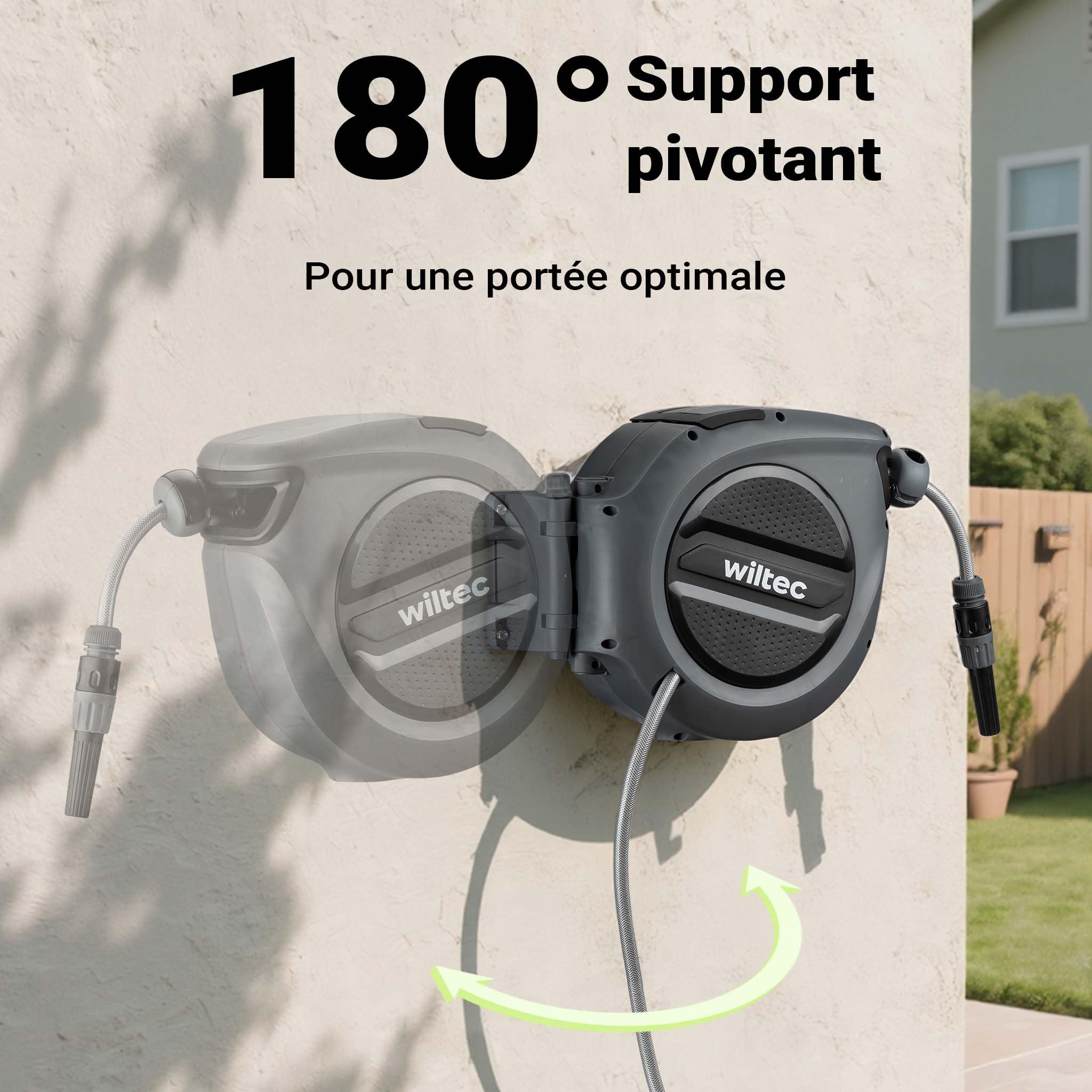 XPOtool Schlauchbox mit Aufroll-Automatik 20m Wasserschlauch zur Wandmontage für Gartenbewässerung