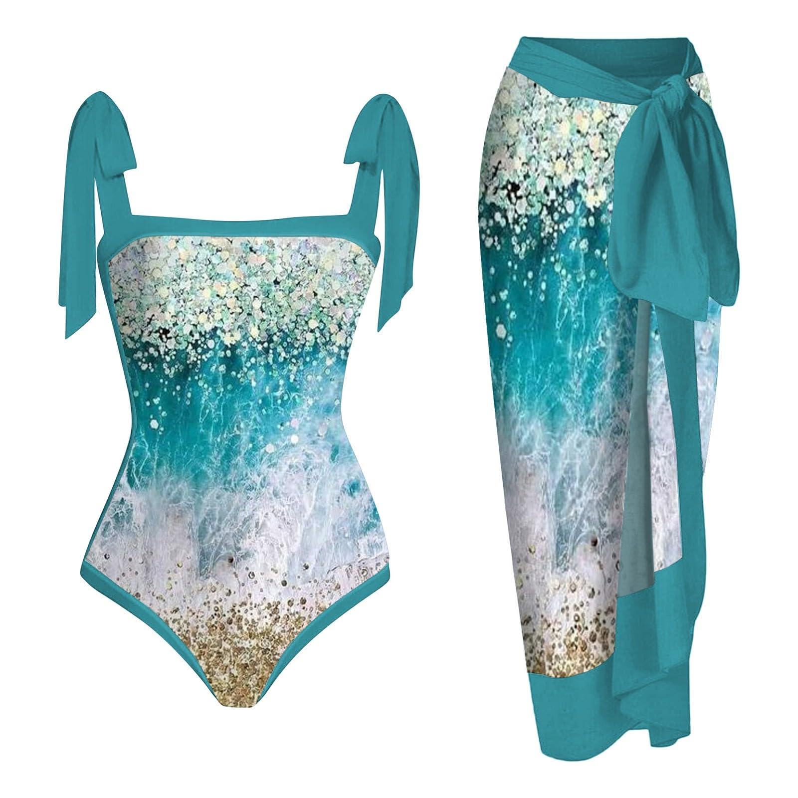 Costumi da Bagno Donna Monokini con Copriabito Stampa Elegante Set Due Pezzi Tankini per Mare e Piscina