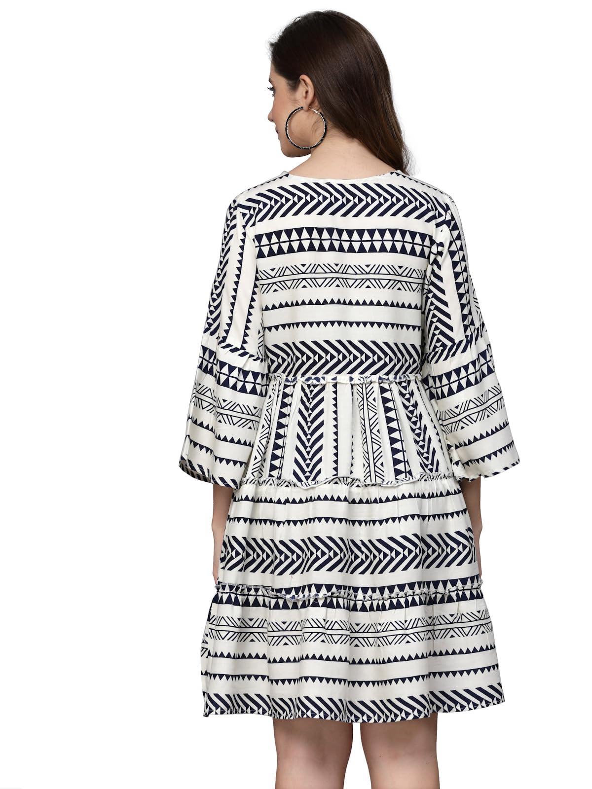 Stylum Women's Printed Rayon Tiered Dress (Drshannah40_Navy Blue, L)