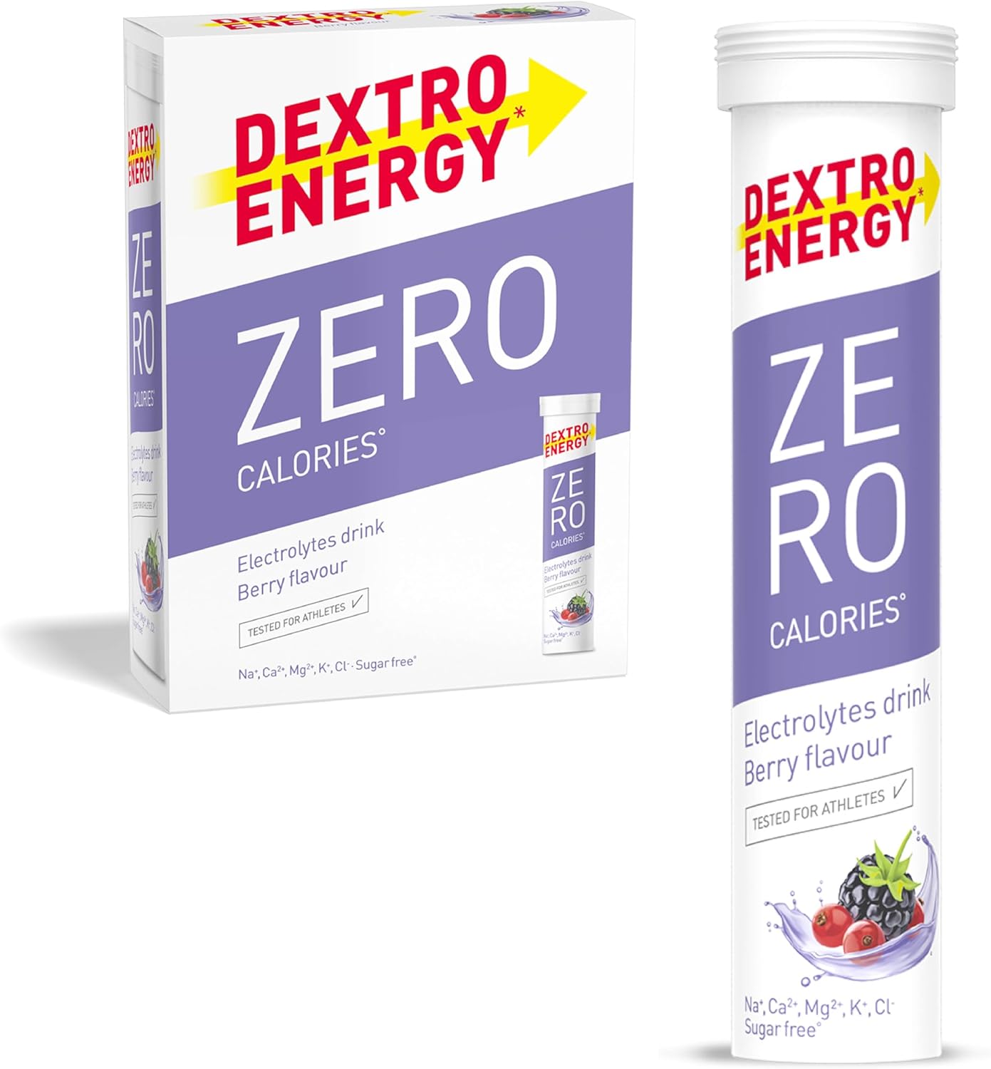 Dextro Energy Zero Calories I Recovery and Hydration Electrolyte Drink I Zero Effervescent Tablets I Berry | 3 Tubes, 60 Tablets |