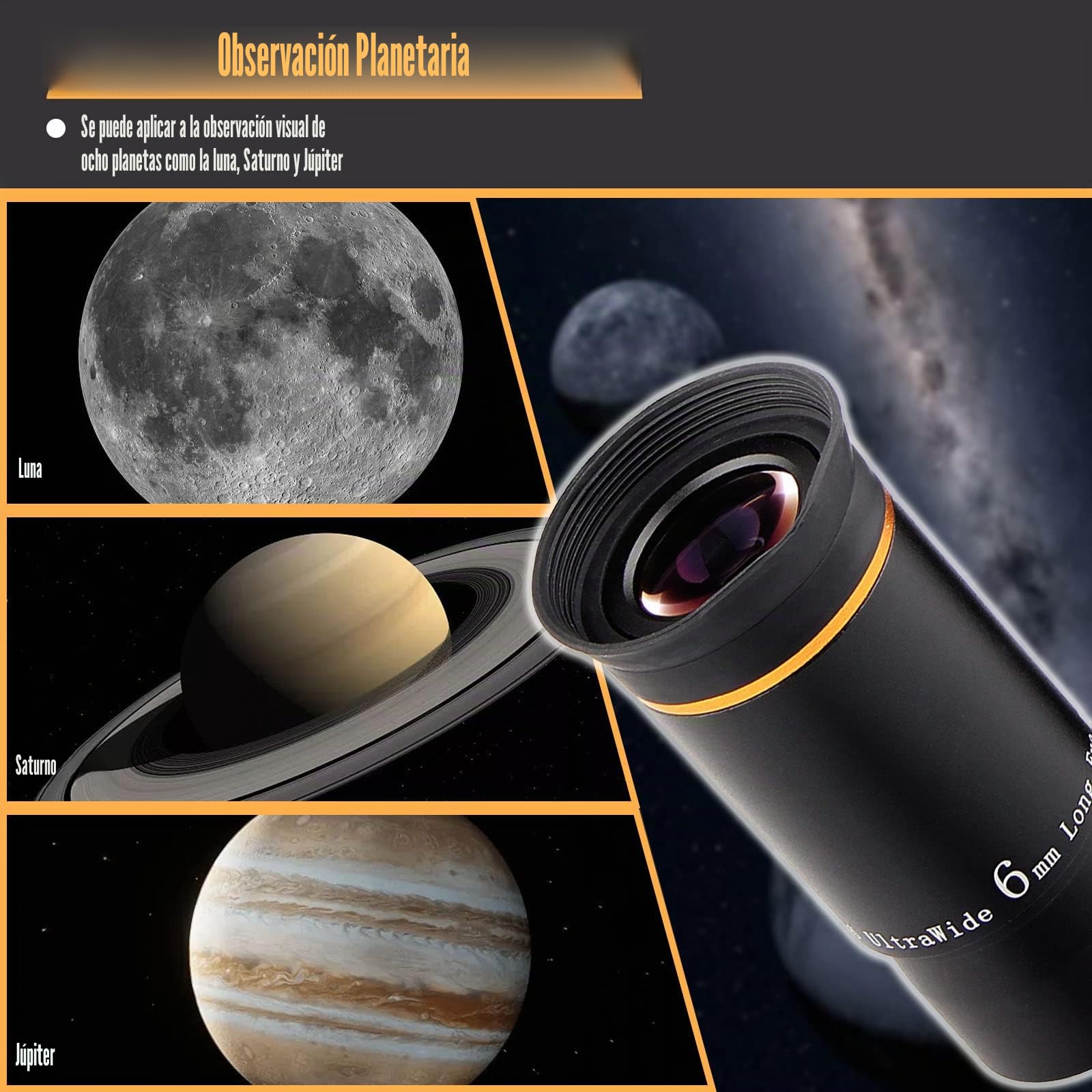 Svbony Ocular Telescopio 6mm 1.25", Ocular Ultra Gran Angular 66°, Metal Totalmente Ocular para Telescopio y Filtros