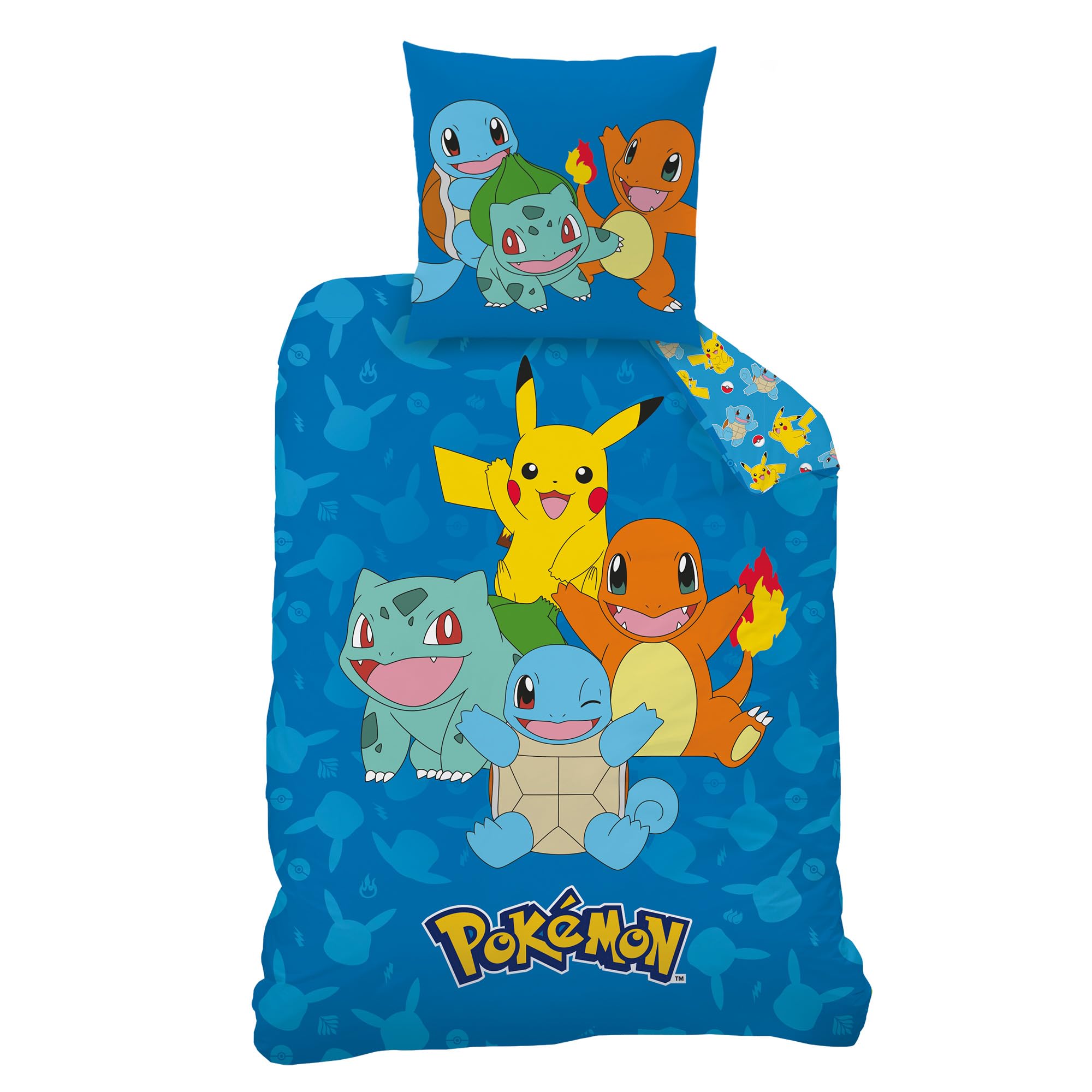OMYDREAM Pokemon Goodbye Juego de cama infantil para 1 persona | 100% algodón | Oeko-TEX | Funda nórdica de 140 x 200 cm + funda de almohada de 63 x 63 cm | Estampado reversible para niño | Azul