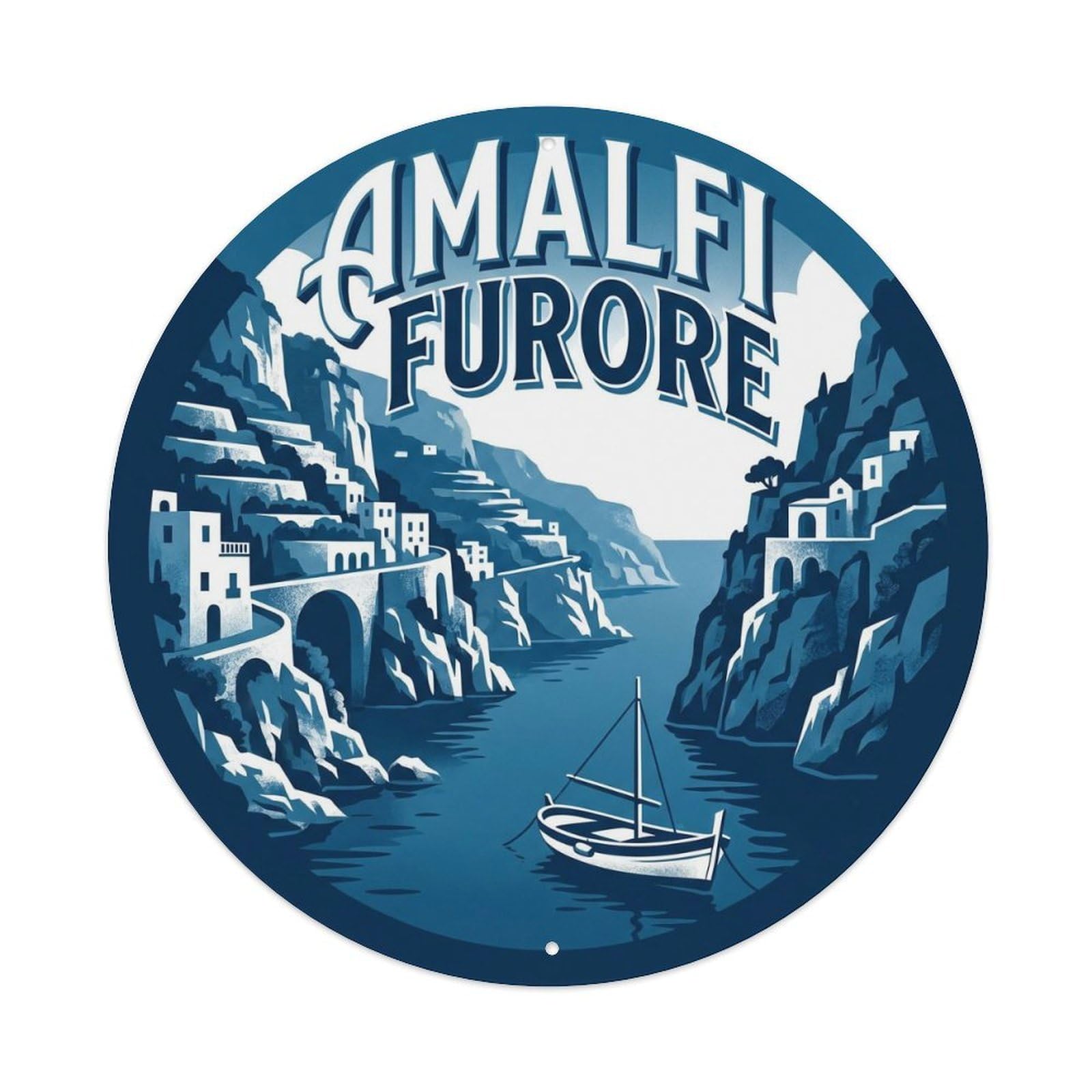 Classic Amalfi Italy Furore Fjord Boat Coastal Travel Metal Tin Sign