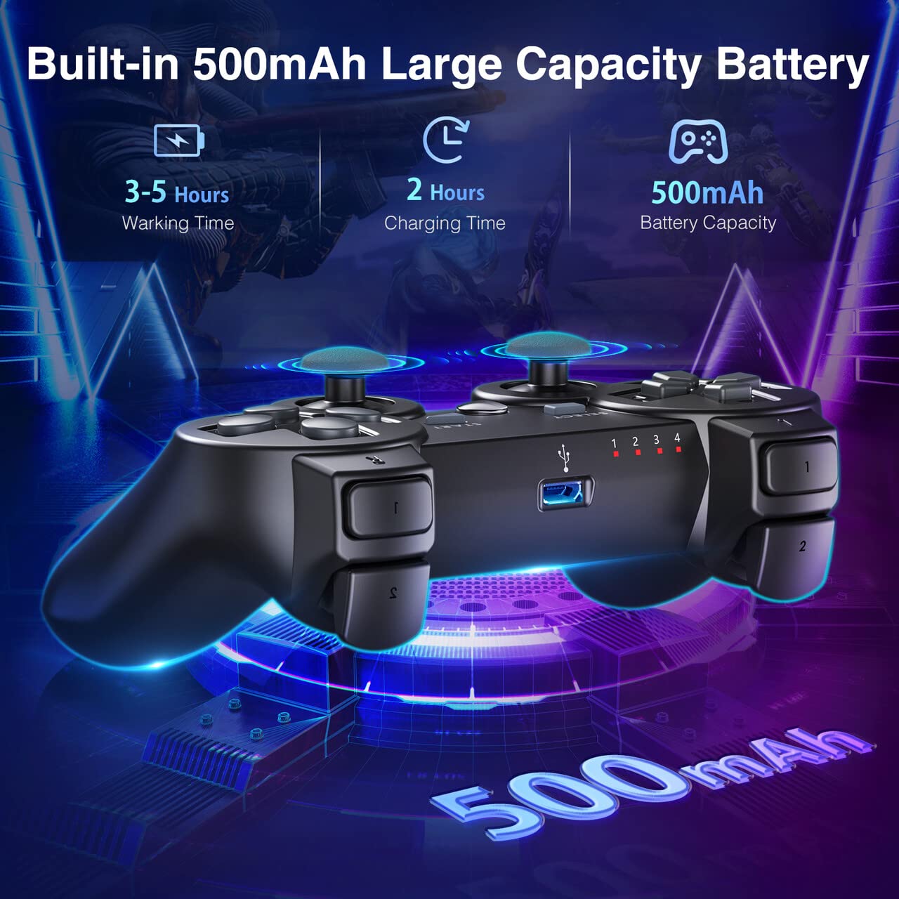 Powerextra PS-3 Wireless Controller for PS-3, 2 Pack High Performance Gaming Controller with Upgraded Joystick Double Shock for Play-Station 3 (Black and Blue) : Video Games