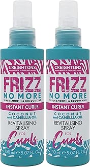 Frizz No More Instant Curls Revitalising Spray 150ml – Defines Curls, Reduces Frizz & Adds Glossy Shine with Coconut & Camellia Oil | Colour-Kind, All Hair Types (Pack of 2)