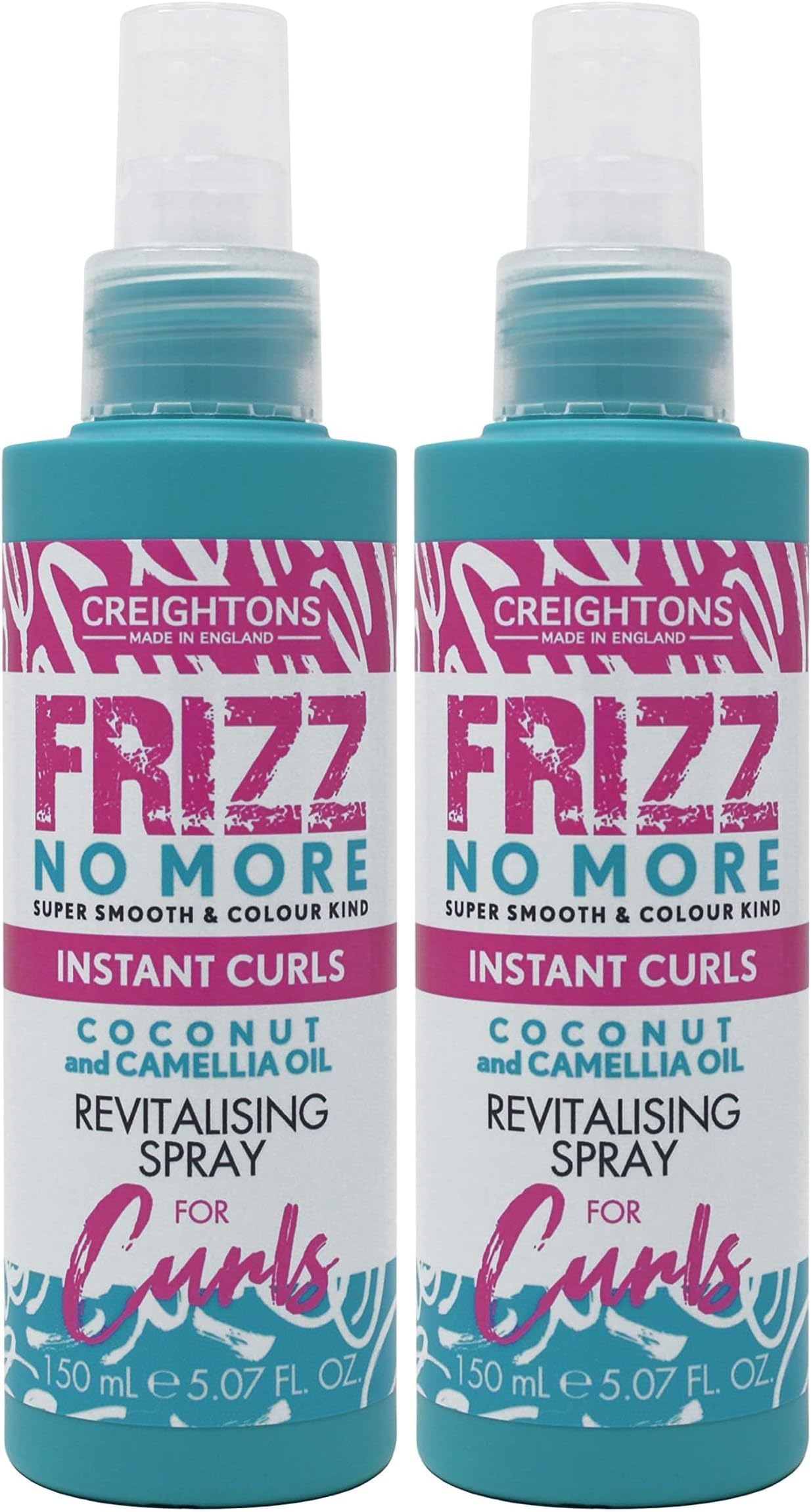 Frizz No More Instant Curls Revitalising Spray 150ml – Defines Curls, Reduces Frizz & Adds Glossy Shine with Coconut & Camellia Oil | Colour-Kind, All Hair Types (Pack of 2)