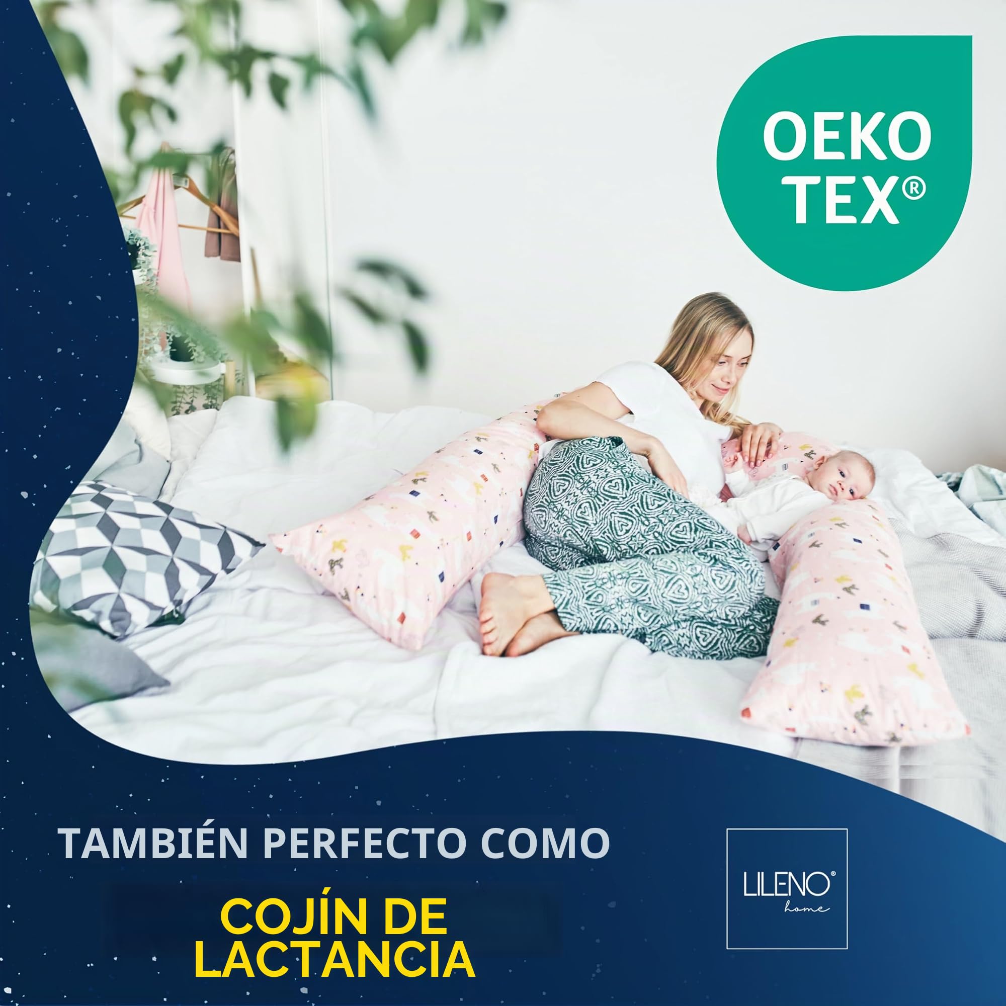 LILENO HOME Almohada para dormir de lado 40 x 145 cm, juego de 1 unidad, cojín de lactancia, almohada para dormir de lado 40 x 145 cm para mujeres embarazadas y bebés