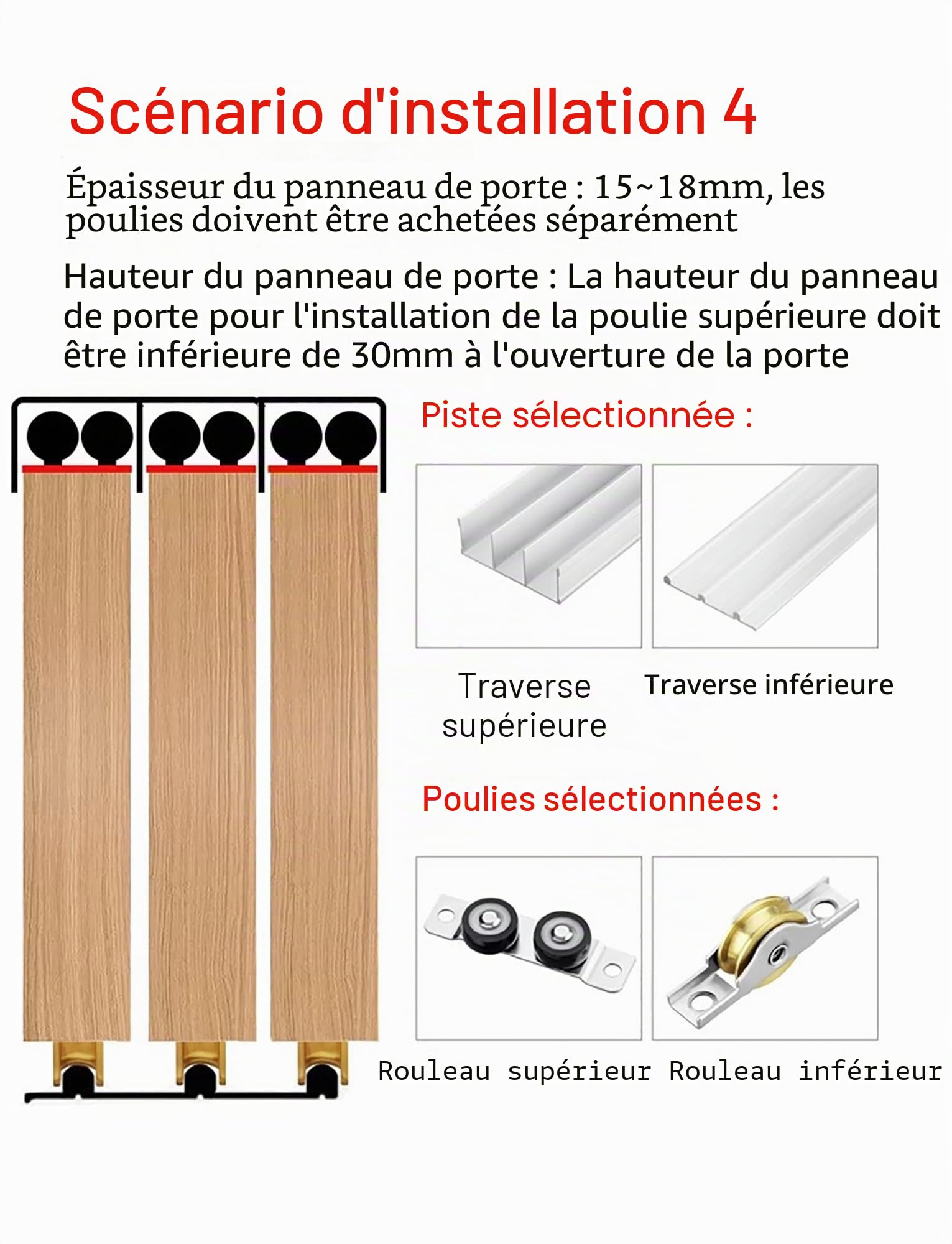 Rail de porte coulissante à 3 voies for porte de 0.6 à 0,7 pouces d'épaisseur, Kits de quincaillerie for porte de garde-robe coulissante, for armoire, placard(180cm/5.91ft)