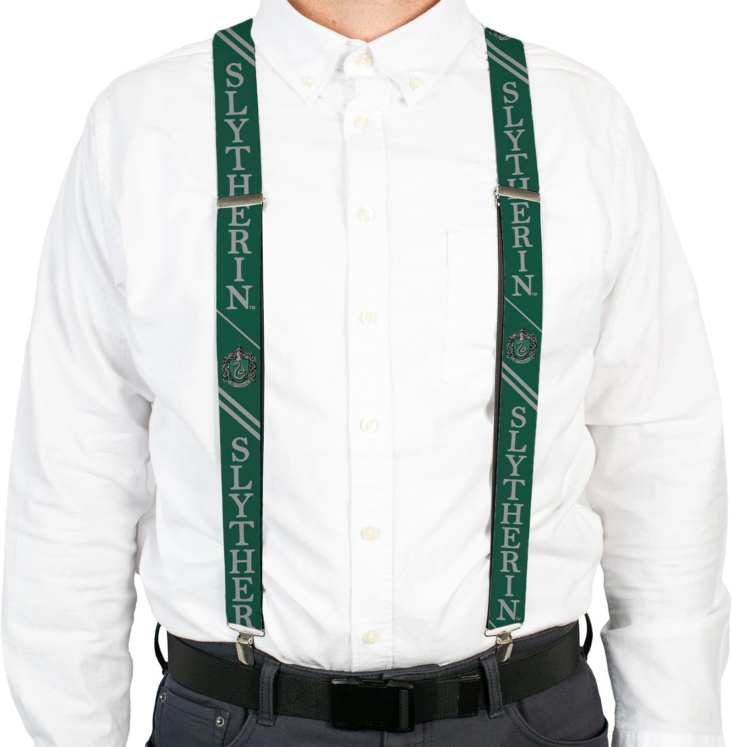 Buckle-Down Suspenders-Slytherin Crest/stripe2 Green/Gray