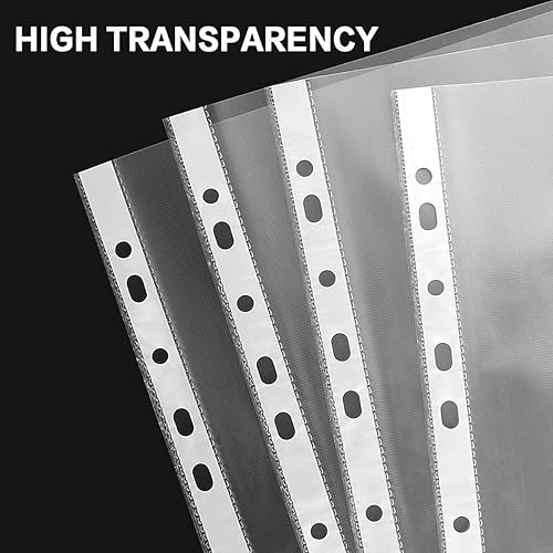 Miniatura 3 de HERKKA - Protectores de hojas, paquete de 500 protectores de páginas de plástico transparente reforzados con 11 agujeros para carpetas de 3 anillas,