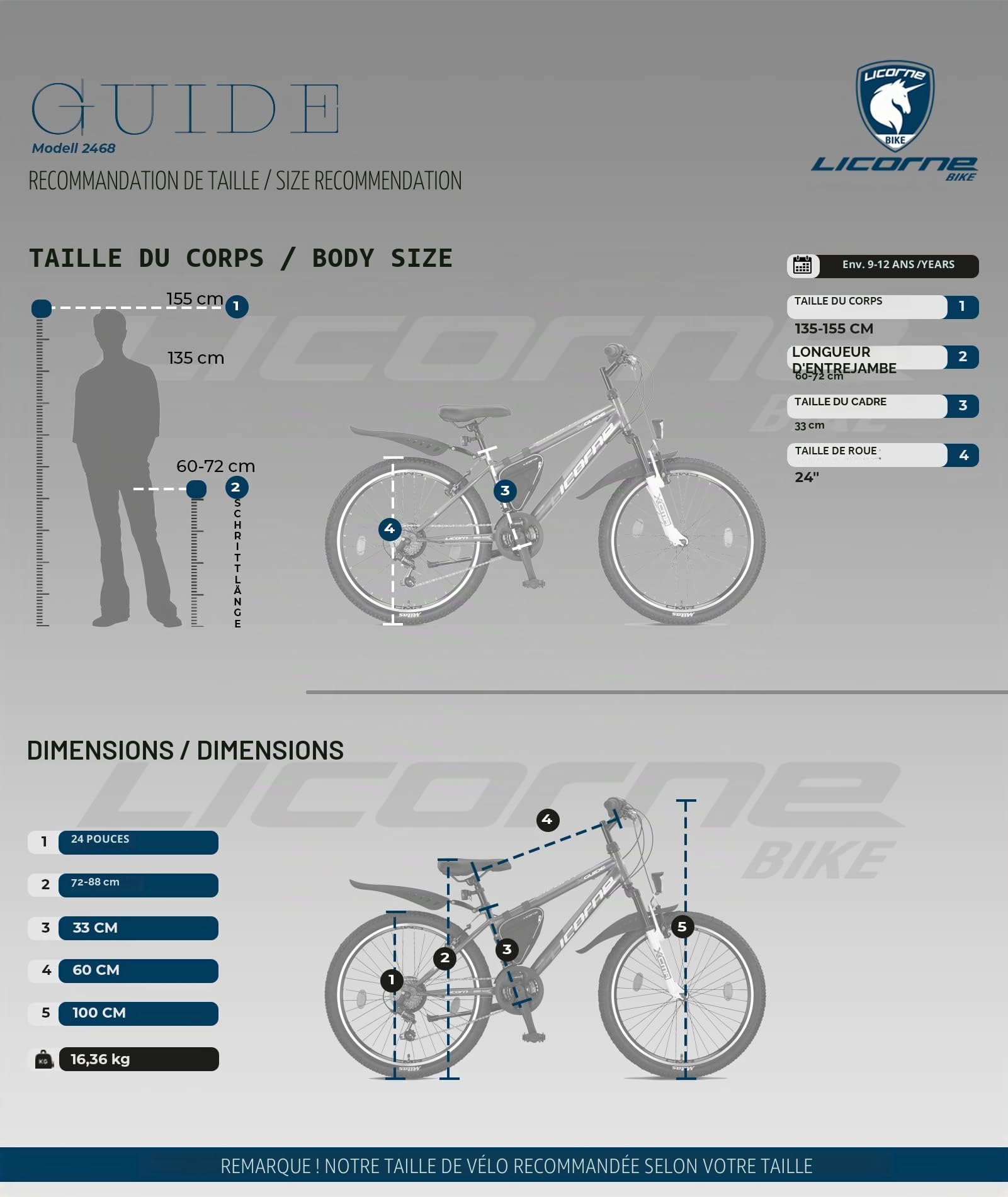 Licorne Bike Guide VTT de qualité supérieure de 20 à 24 26 pouces pour filles, garçons, hommes et femmes, 21 vitesses (à 20 pouces et 18 vitesses)