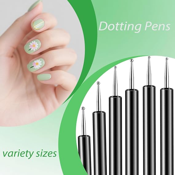 FULINJOY 6PCS Double-Ended Nail Art Brush Kit For Gel Polish, Liner, Drawing, Dotting and Detailing - Professional Nail Art Design Pen And Paint Brushes Set