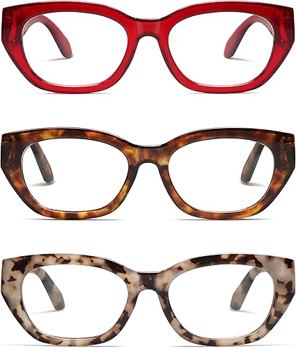 Paquete de 3 lentes de lectura cuadrados retro para mujer, lindos y elegantes lentes de lectura con bloqueo de luz azul, AM6080