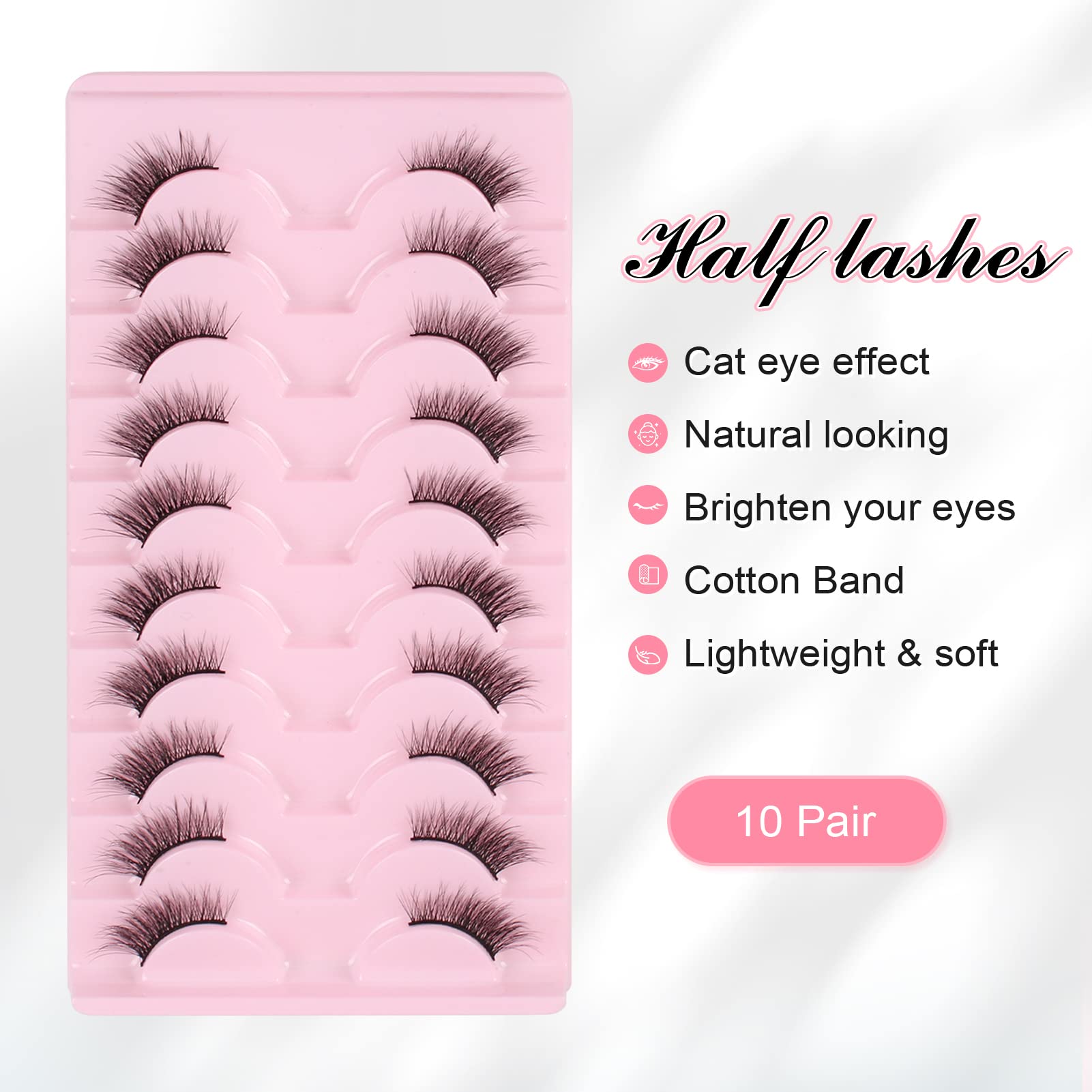 Parriparri Ciglia Finte Naturali 10 Paia Mezze Ciglia Finte Occhio di Gatto Aspetto Naturale Wispy Half Lashes Cat Eye Corner Eyelashes