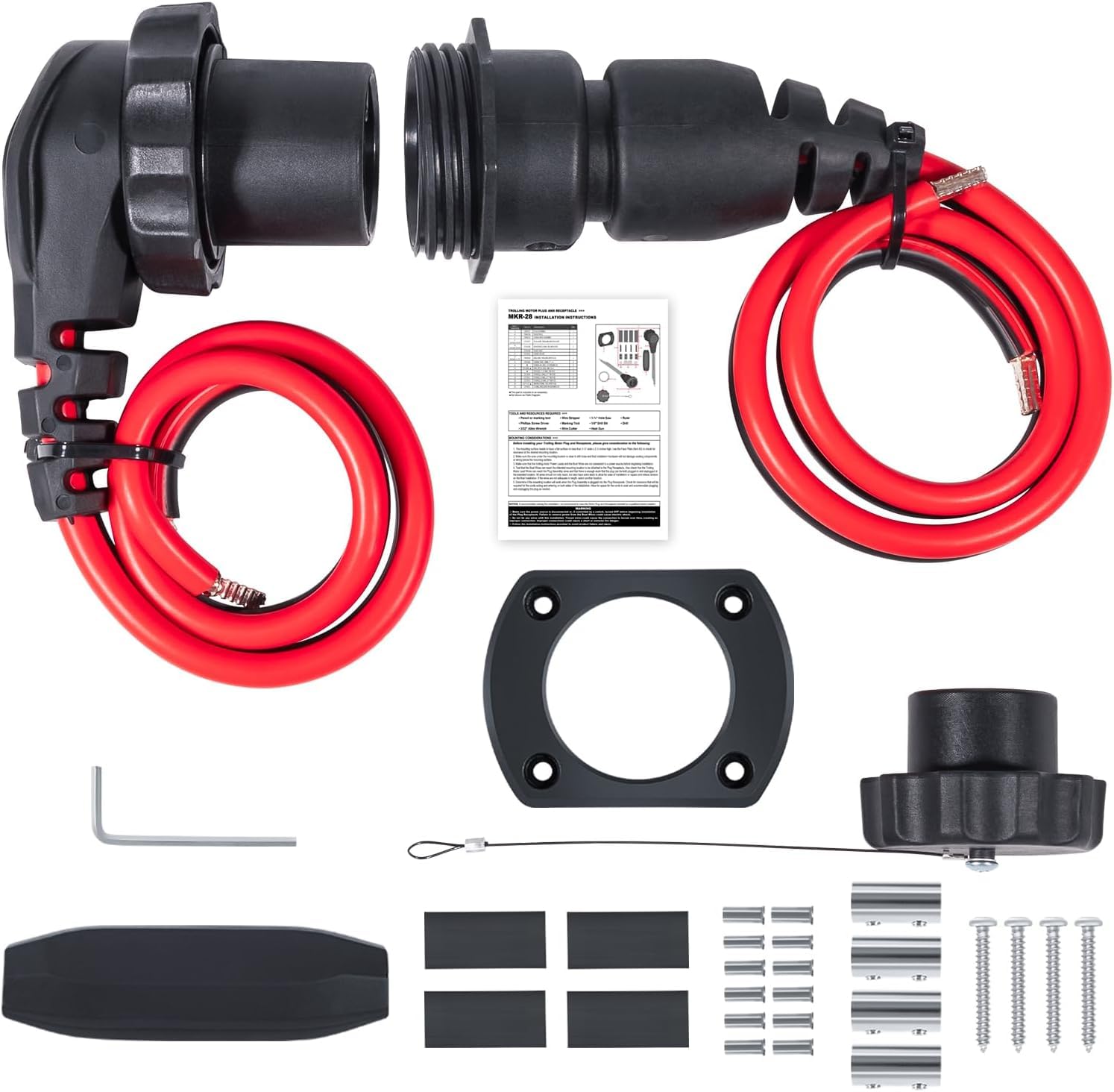 MKR-28 - Connettore e presa motore compatibile con trolling, 60 A, 48 V, sistema impermeabile per acqua dolce e salata, ricambio per Minn Kota 1865120 MKR-26 MKR-25 MKR-24 MKR-18, con supporto