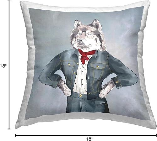 Miniatura 8 de Stupell Industries House of Rose - Cojín de mezclilla de moda de lobo de 18 x 18 pulgadas, color gris