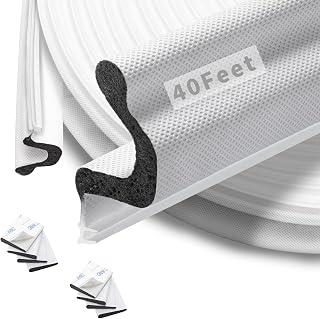40 Feet Kerf Door Weather Stripping Seal with 8 PCS Corner Seals, Long Reach V-Shaped Seal Strip for Large Gap Door Insulation and Soundproofing (White)