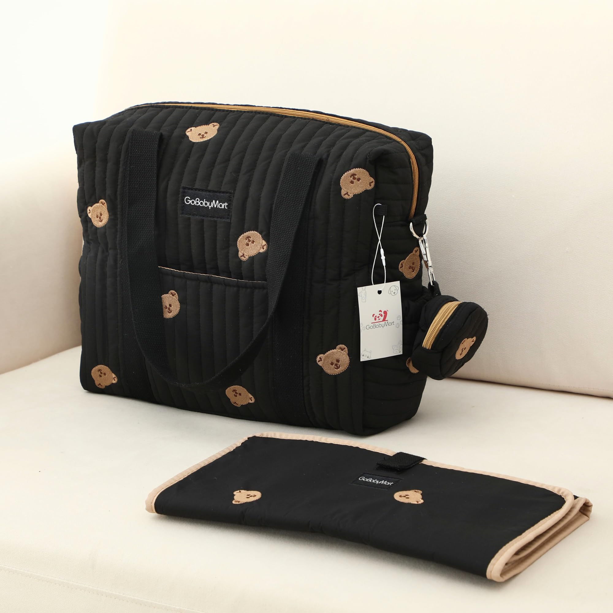 GOBABYMART Set di 3 borse per pannolini con fasciatoio e custodia per ciuccio, borsa da viaggio per maternità in cotone