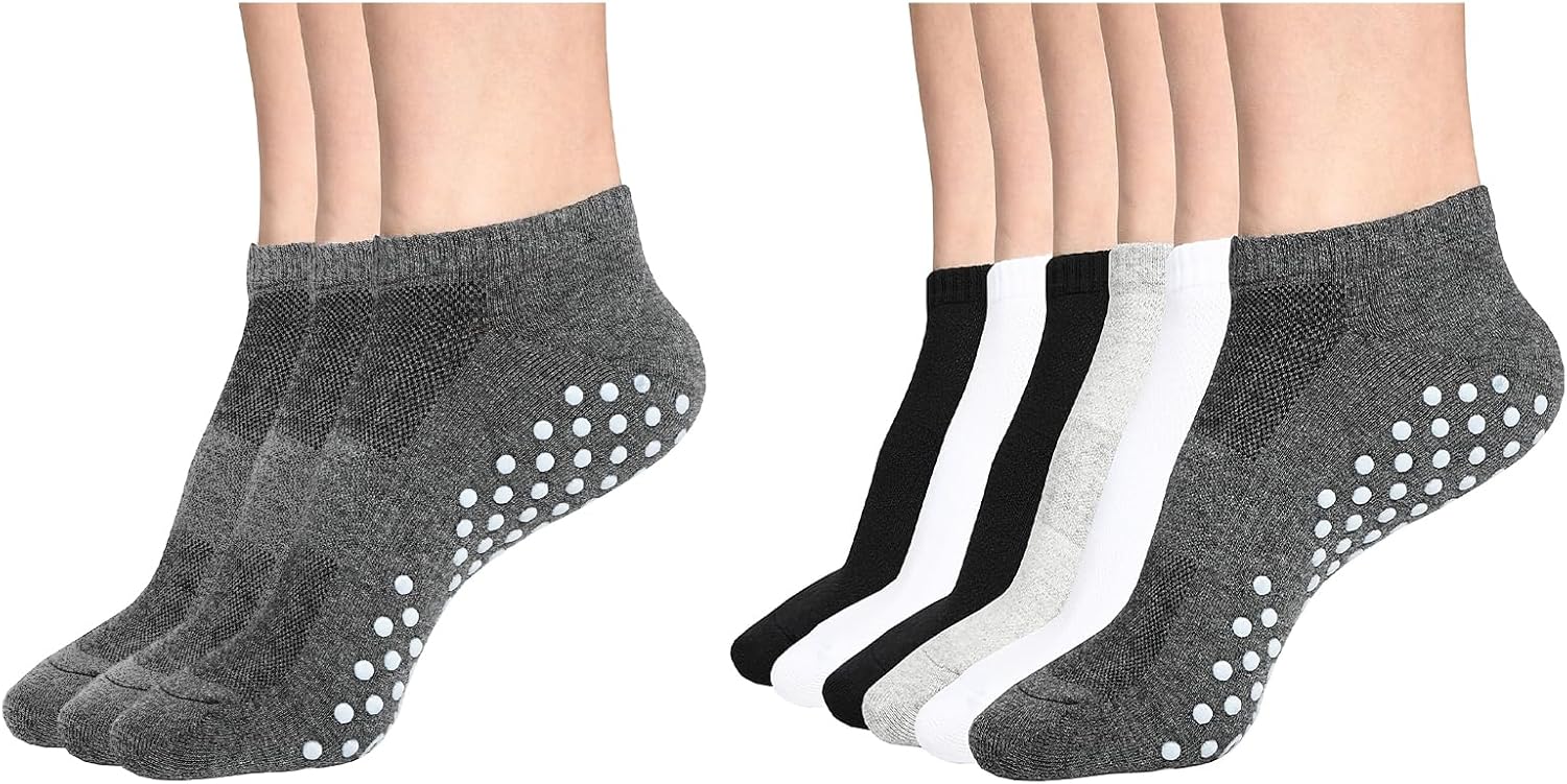 DIBAOLONG 9 Pack Non Slip Yoga Socks for Women with Grips, Anti-Skid Gripper Socks Pilates Barre Fitness Ankle Socks (8-10)
