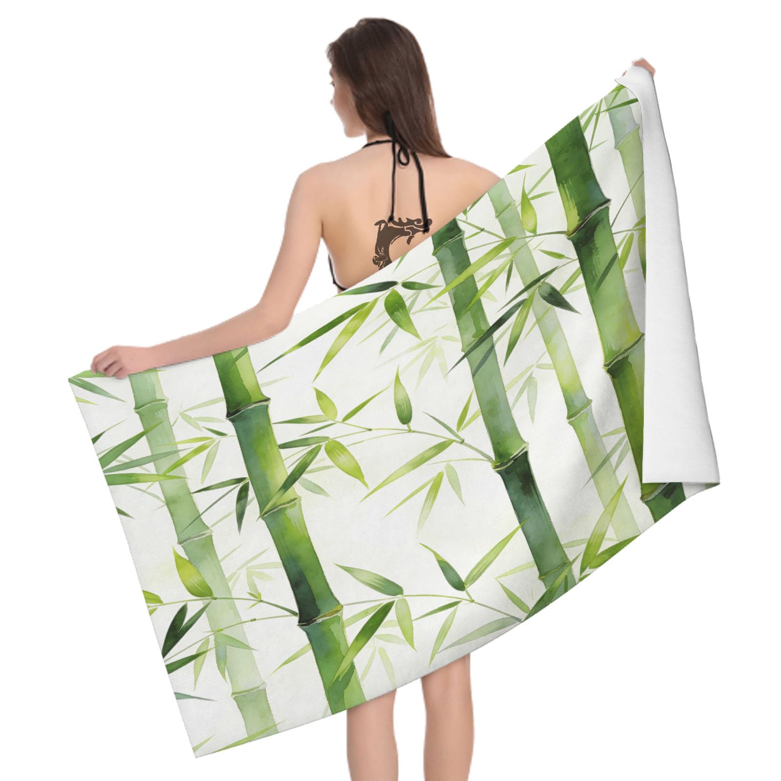 Leichong 3D Bamboo Beach Towel Microfiber Soft Quick Dry for Adults, Botanical Plants Bath Towel Lightweight Soft Absorbent for Travel Swimming Pool Sports, 75 x 150 cm