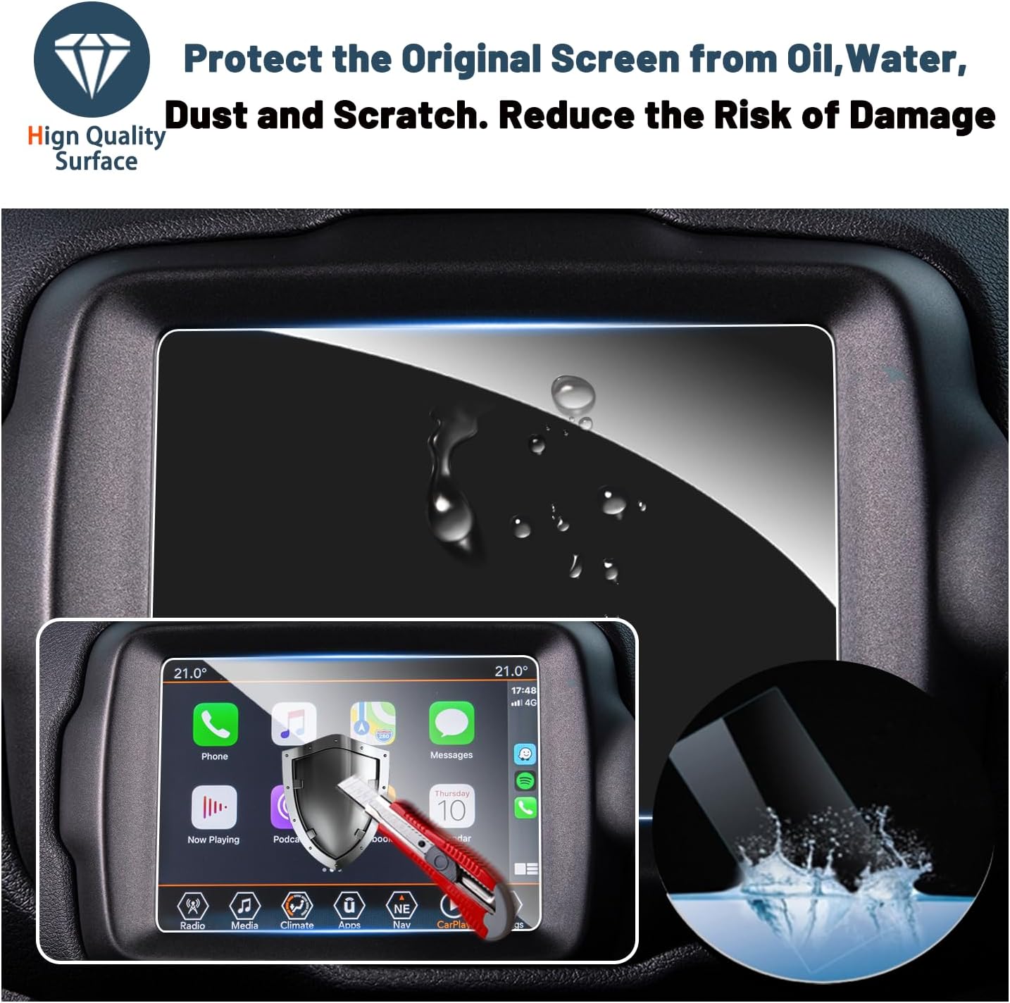 Ruiya Screen Protector for Jeep Renegade 8.4-inch Touchscreen for 2018-2023 Jeep Renegade Accessories 9HD Tempered Glass Compatible with 2018 2019 2020 2021 2022 2023 Jeep Renegade(2Packs)