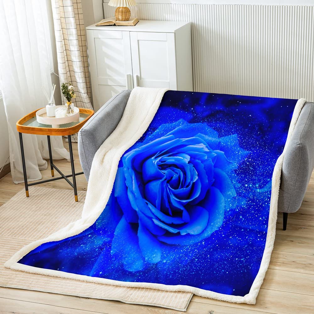 Homemissing Blue Rose Throw Blanket Galaxy Floral Rose Blanket for Women Girls Romantic Rose Flowers Plush Blanket Botanical,40x50 Inch