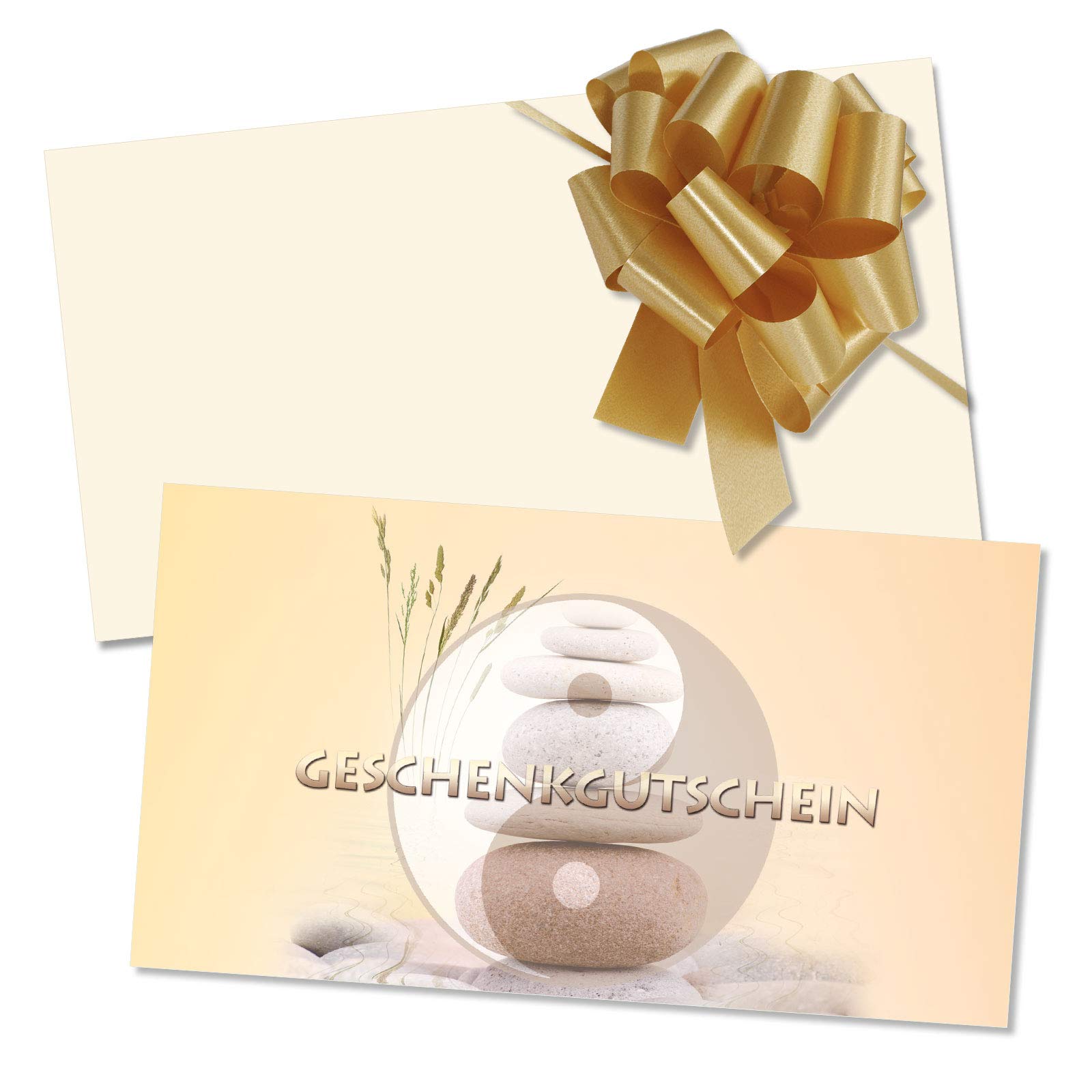 GESCHENKGUTSCHEINcom Gutschein-Set - 50 Gutscheine mit Umschlag & Schleife für Kosmetiksalon Kosmetik Wellness Spa Massageinstitute