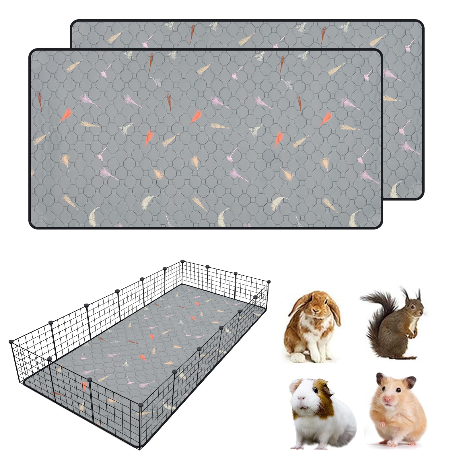 Meerschweinchen-Käfigeinlagen, Fleece, 91,4 x 182,9 cm, super saugfähig, waschbar, wiederverwendbar, für Kaninchen, Hamster, Chinchilla, (C&C 71,4 x 182,9 cm), 2 Stück, 30,5 cm Gitterlänge, 2 Stück