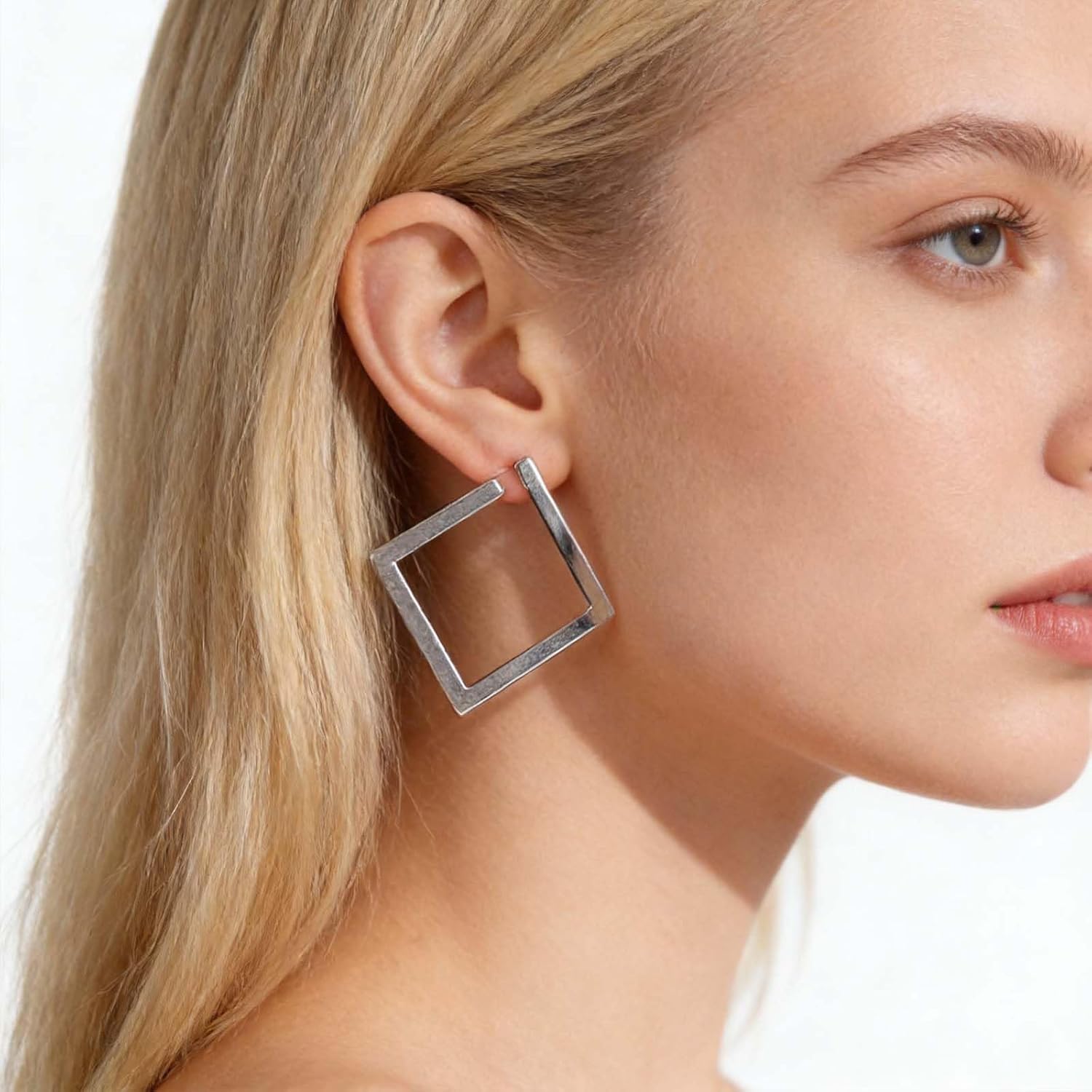 Vintage Hollow Square Hoop Earrings Gold Square Stud Earrings Large Square Hoop Drop Earrings Chunky Geometric Square Dangle Earrings Jewelry for Women - Image 6