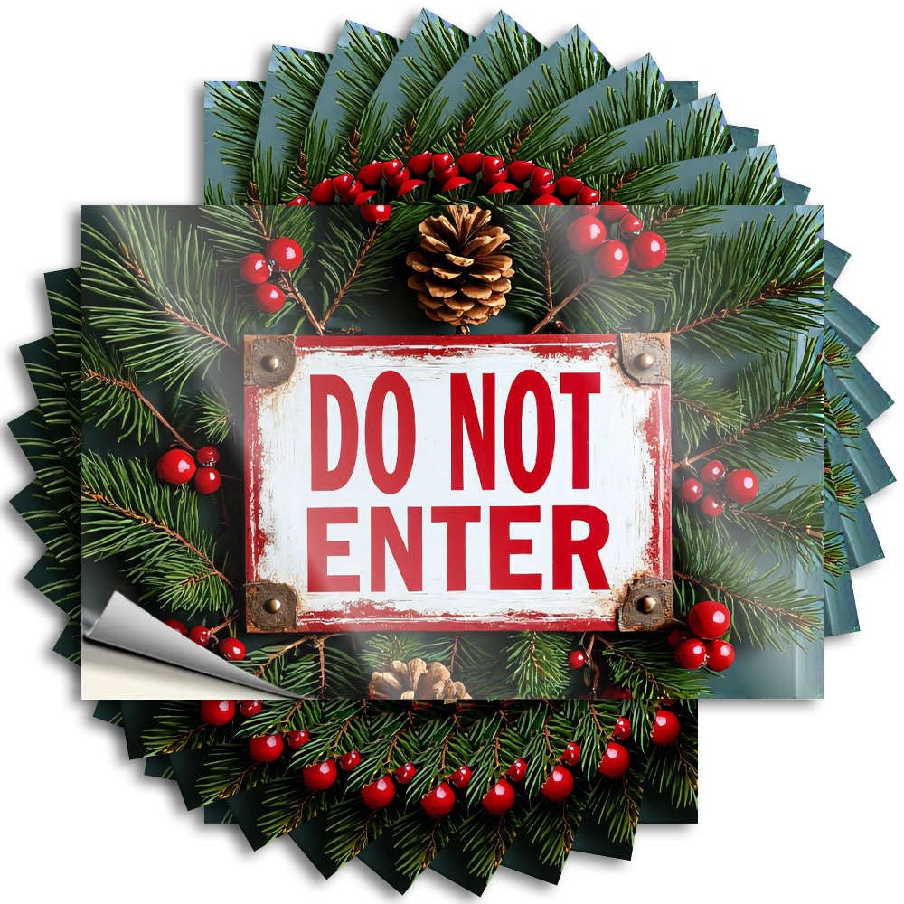 Motivational for Adult Decals Magnetic Wall Peel & Stick/A Festive do Not Enter Sign Surrounded By Pine Branches, Berries, and Dorm Room Door - Funny Humorous Game(12X18CM-6Pcs)