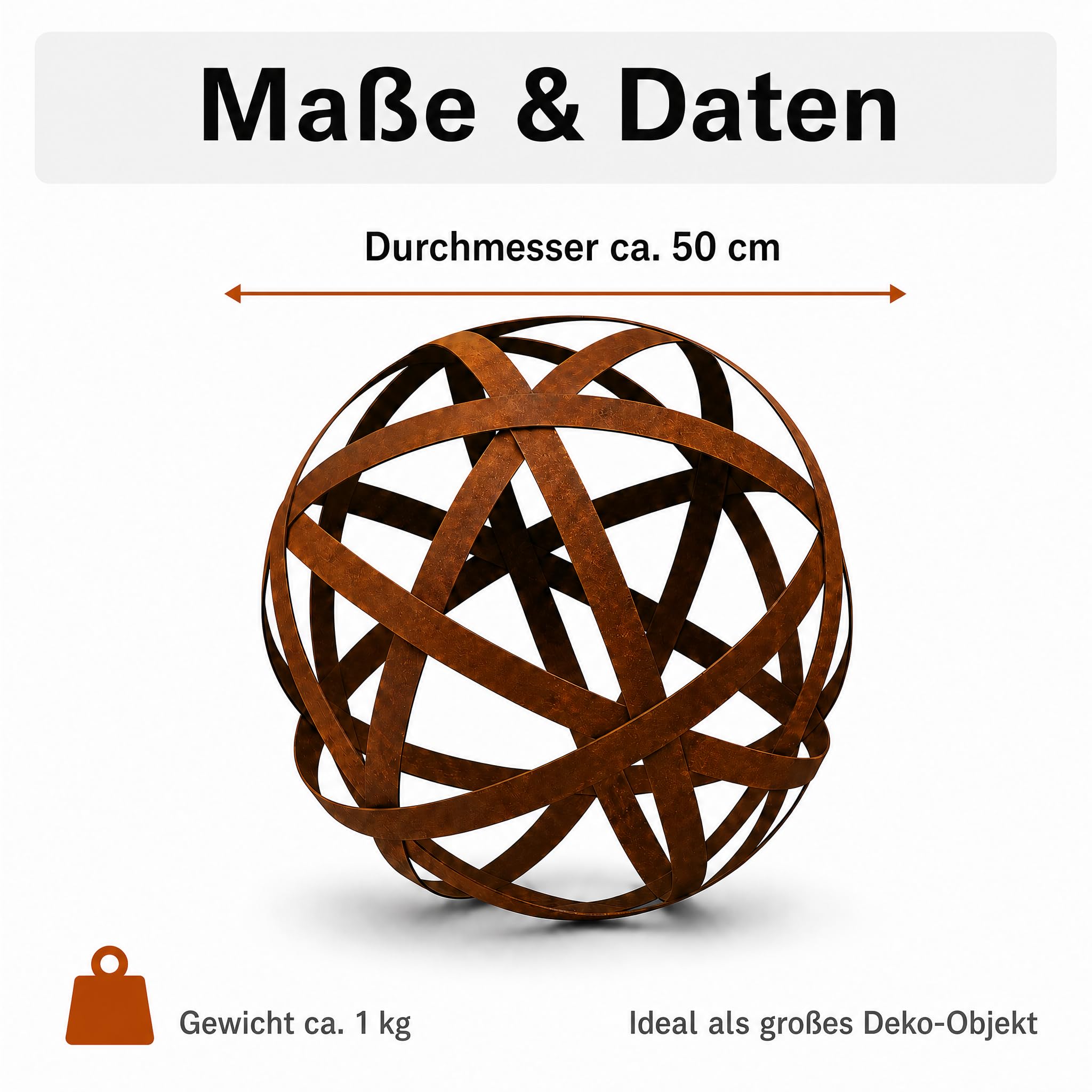 Rostdeko Boule (L) en métal, décoration de jardin boule rouille noble 50 x 50 x 50 cm pour un aménagement créatif en extérieur, résistante aux intempéries et robuste