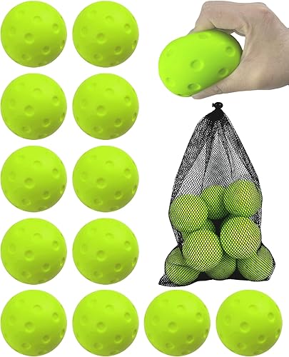 Tarutaru Paquete de 12 bolas de pickleball de espuma, bolas de pickleball silenciosas para práctica en exteriores o interiores, juego de bolas