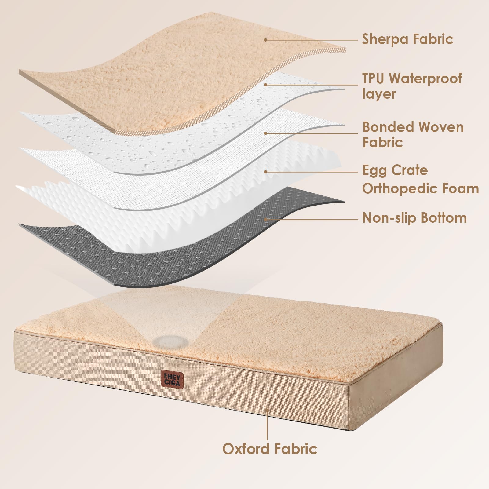 EHEYCIGA Cuccia Cane Interno Taglia Grande XXL, (120L x 74W cm) Ortopedica Cuscino per Cani, Cuscino Cane Sfoderabile e Lavabile, Ortopedico Lettino per Cani, Orthopedic Dog Bed, Cachi