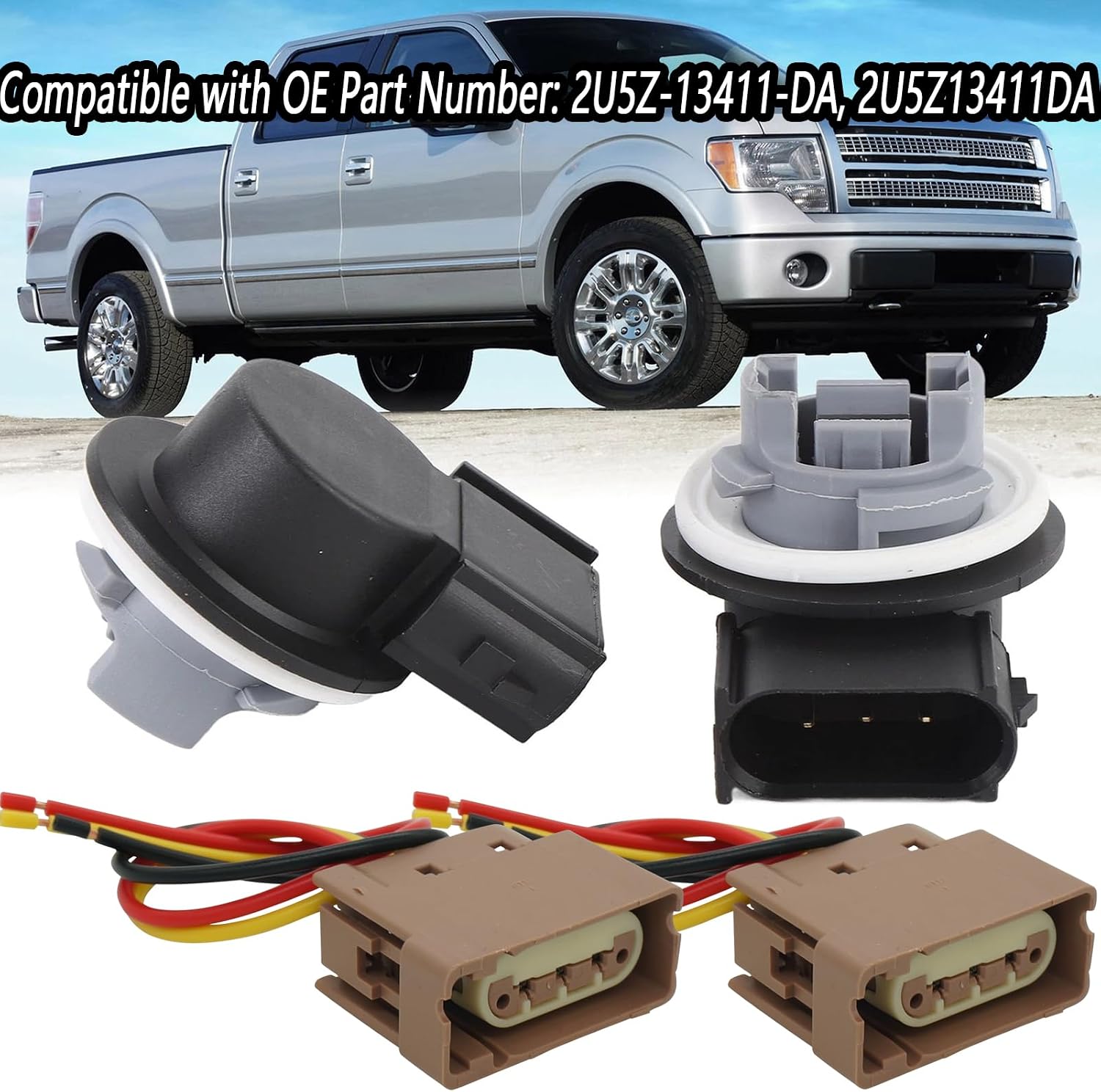 2 Pcs Side Marker Light Park Lamp Bulb Socket Wiring Harness Connector Pigtail for Ford F-150 2009-2014 F-250 F-350 Super Duty 2017-2024 E-250 E-350 Vans 2008-2014 2U5Z-13411-DA 2U5Z13411DA