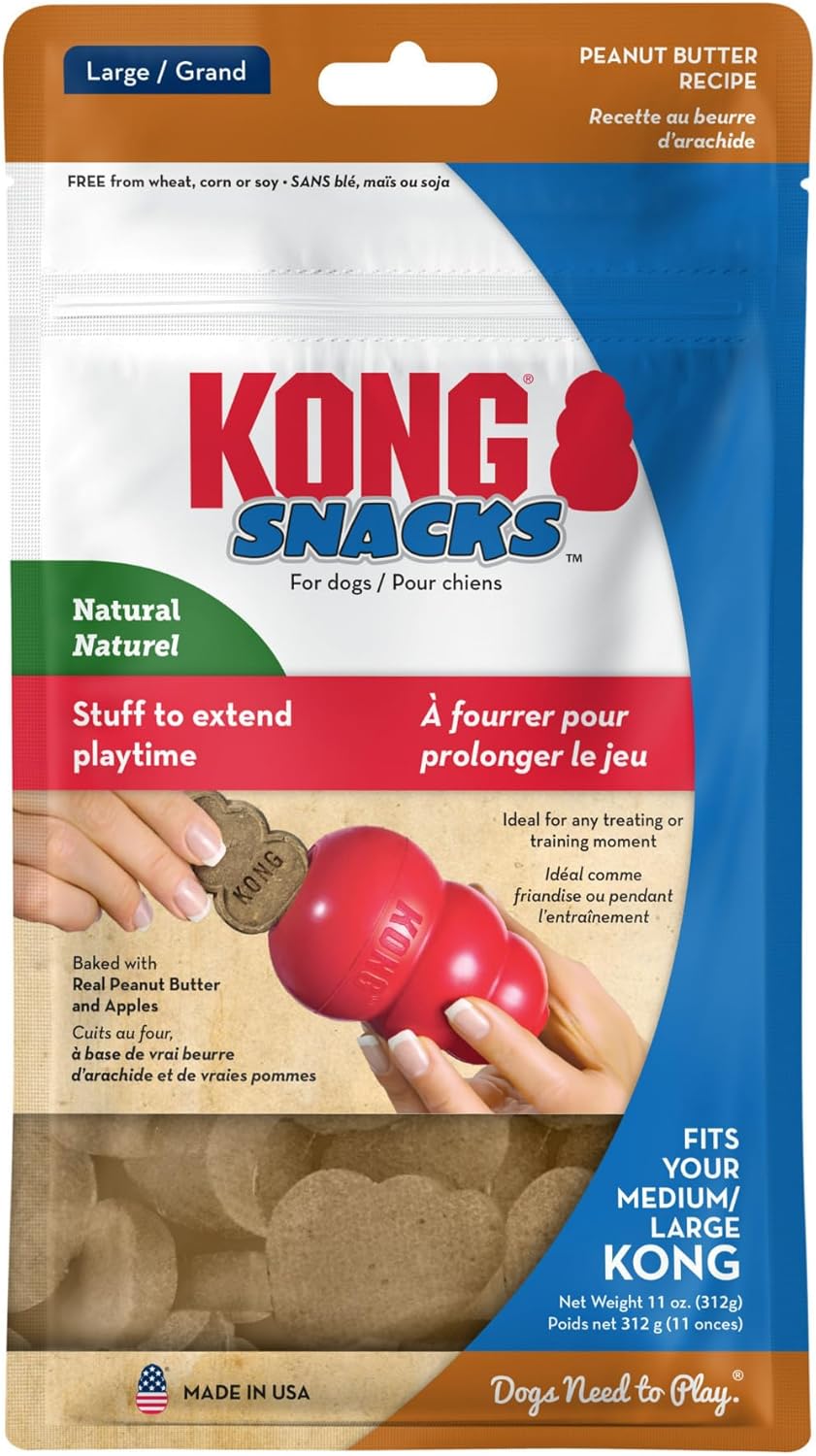 KONG Peanut Butter Baked Snack Treats for Dogs, Specially Shaped to Fit in Large Rubber Toys for Extended Play (Large) (3 pack of 11 oz bags)