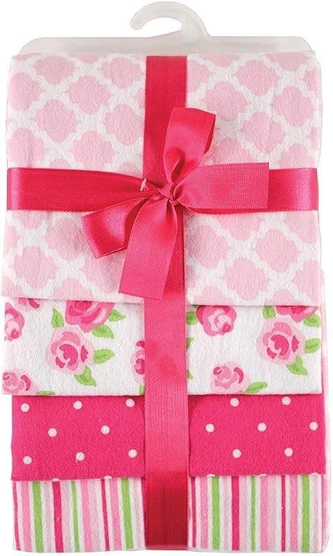 Hudson Baby Flannel Receiving Blankets 4 Pack, Pink