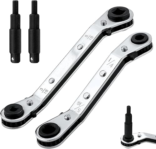 Llave de servicio CT122 Hvac grande y pequeña, llave de refrigeración de CA con 2 adaptadores de conversión de tornillo CT-122E llave de trinquete