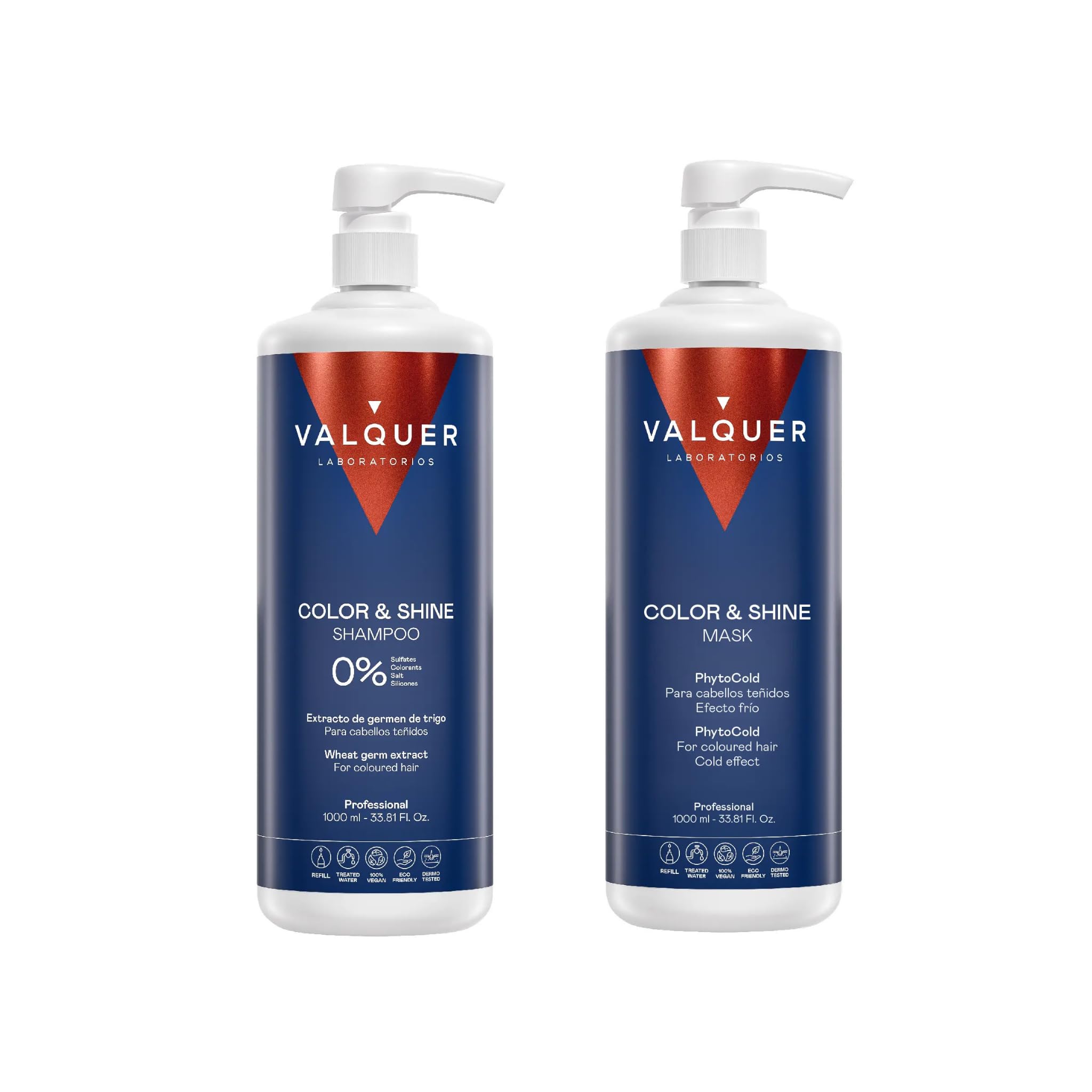 Valquer Professional Pack Shampoo + Maschera Effetto Ghiaccio per Colore e Lucentezza Senza Sale, Senza Siliconi, Senza Parabeni e Senza Solfati Capelli Colorati - 2L