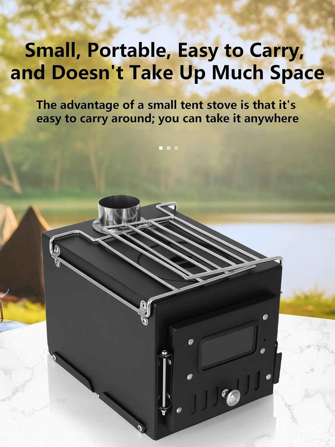 Wood Stove Hot Tent Stove Wood Heater Camping Stove with 5 Chimney Pipes View Glass for Camping Hunting Ice Fishing Outdoor Heating Cooking Hunting Ice Fishing(ステンレス鋼)