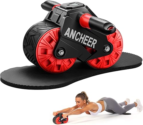 ANCHEER Rodillo de abdominales para entrenamiento abdominal, rodillo de rueda abdominal con alfombrilla de rodilla y pantalla inteligente, rodillo