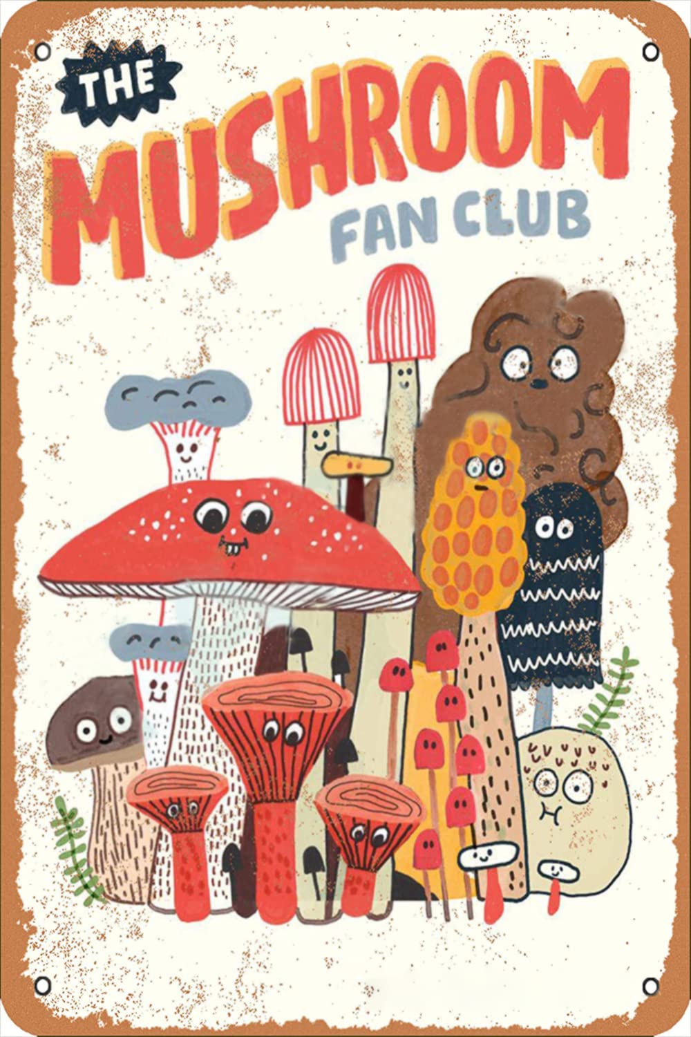 Targa In Metallo Vintage 'The Mushroom Fan Club' 20x30 Cm, Decorazione Da Parete Per Casa, Cucina, Garage