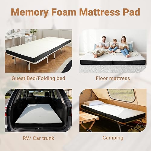 Miniatura 4 de Colchón individual plegable, colchón plegable de espuma viscoelástica con funda lavable, almohadilla para dormir de 4 pulgadas para acampar e