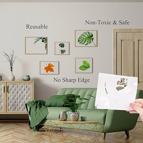 Miniatura 4 de Eage 20 plantillas de hojas, plantillas reutilizables para pintar en paredes, puertas, muebles de madera, decoración del hogar (6 x 11.7 pulgadas)