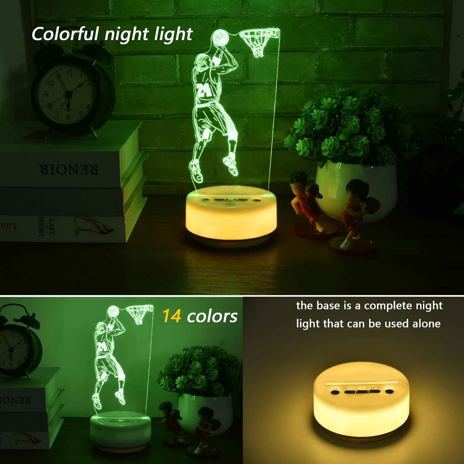 Basketball Night Light for Kids, Basketball Gift for Sports Players Fans, Decor Bedside Lamp for Bedroom/Office, 5 Buttons and Remote Control 14 Colors, Timer, Dim, Independent Warm White Lamp Base