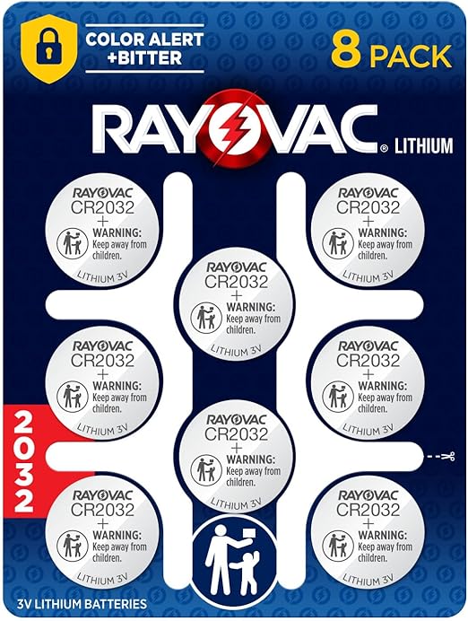 Rayovac Lithium Coin Cell Batteries Size 2032 3V, 8 Pack
