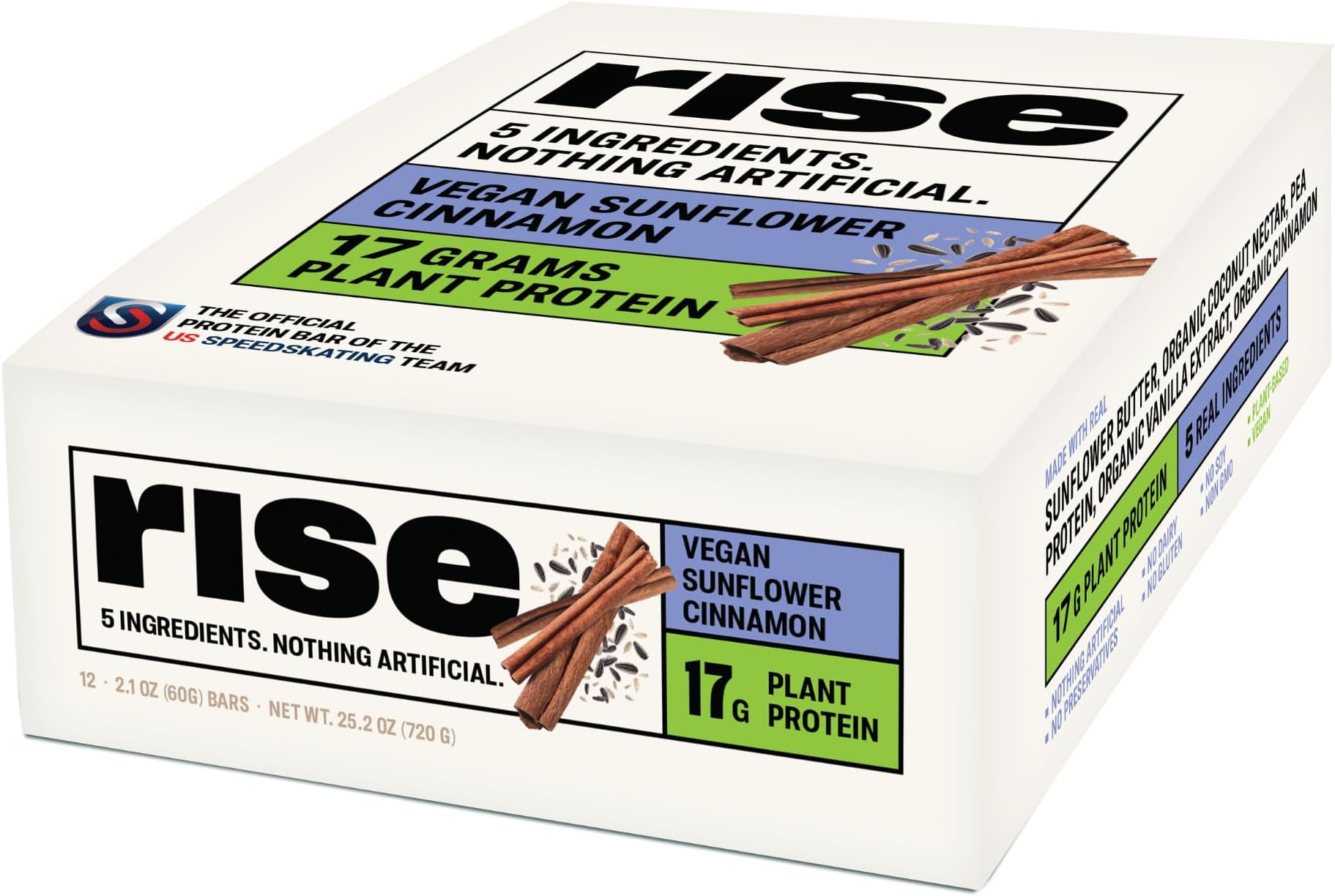 Rise Pea Protein Bar - Vegan Sunflower Cinnamon | Breakfast Bar & Protein Snack 17g Protein Just 5 Whole Food Ingredients Non-GMO Gluten-Free Soy Free