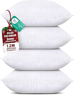 Utopia Bedding Throw Pillows (Set of 4, White) – 22 x 22 Inches Down Alternative Pillows for Bed, Sofa, and Couch - Fluffy Decorative Stuffer Pillow for Indoors & Outdoors